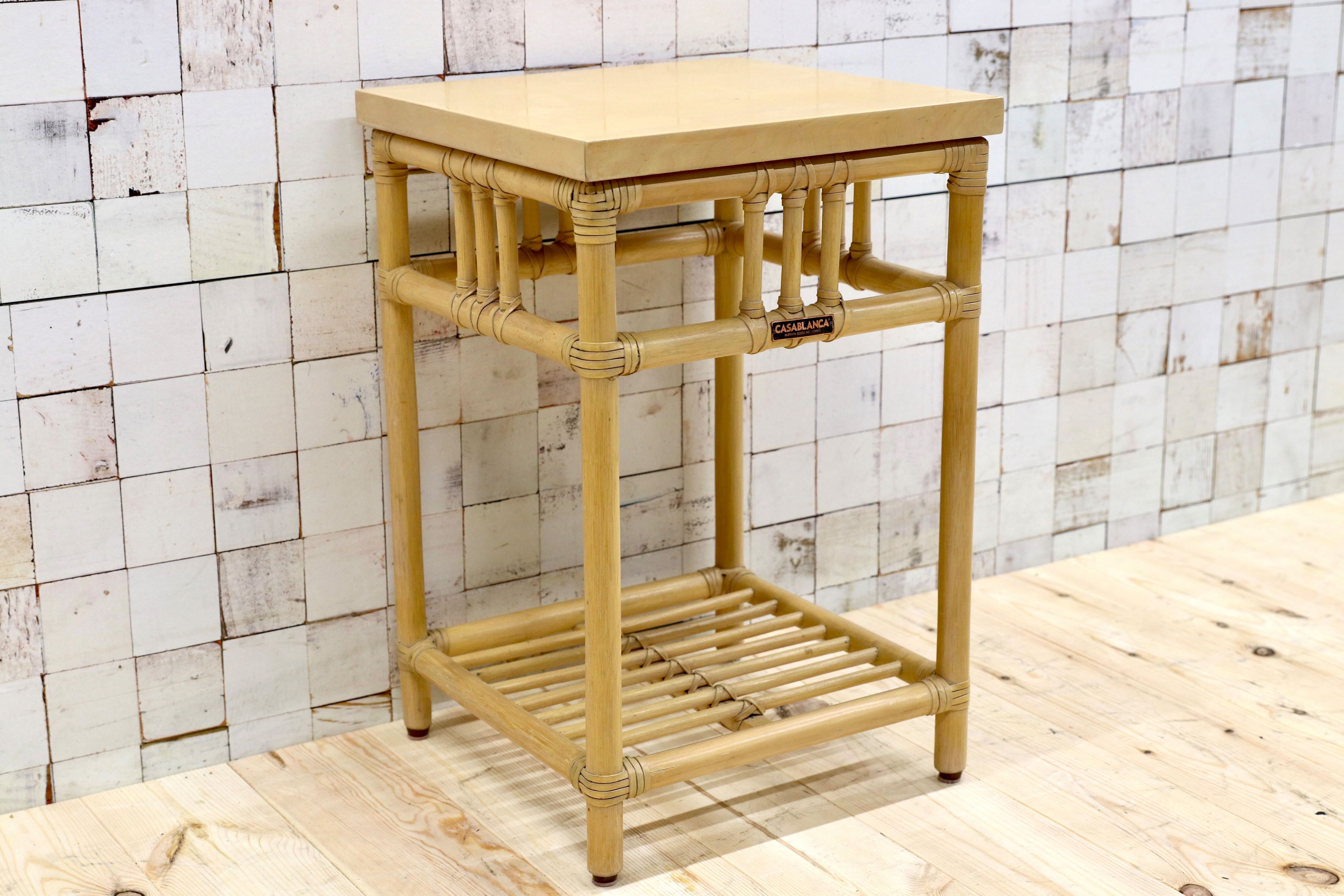 GMFT202○CASABLANCA / カサブランカ エスティック サイドテーブル 花台 飾り台 コーヒーテーブル リゾート バリ風 ラタン 約6万 廃番