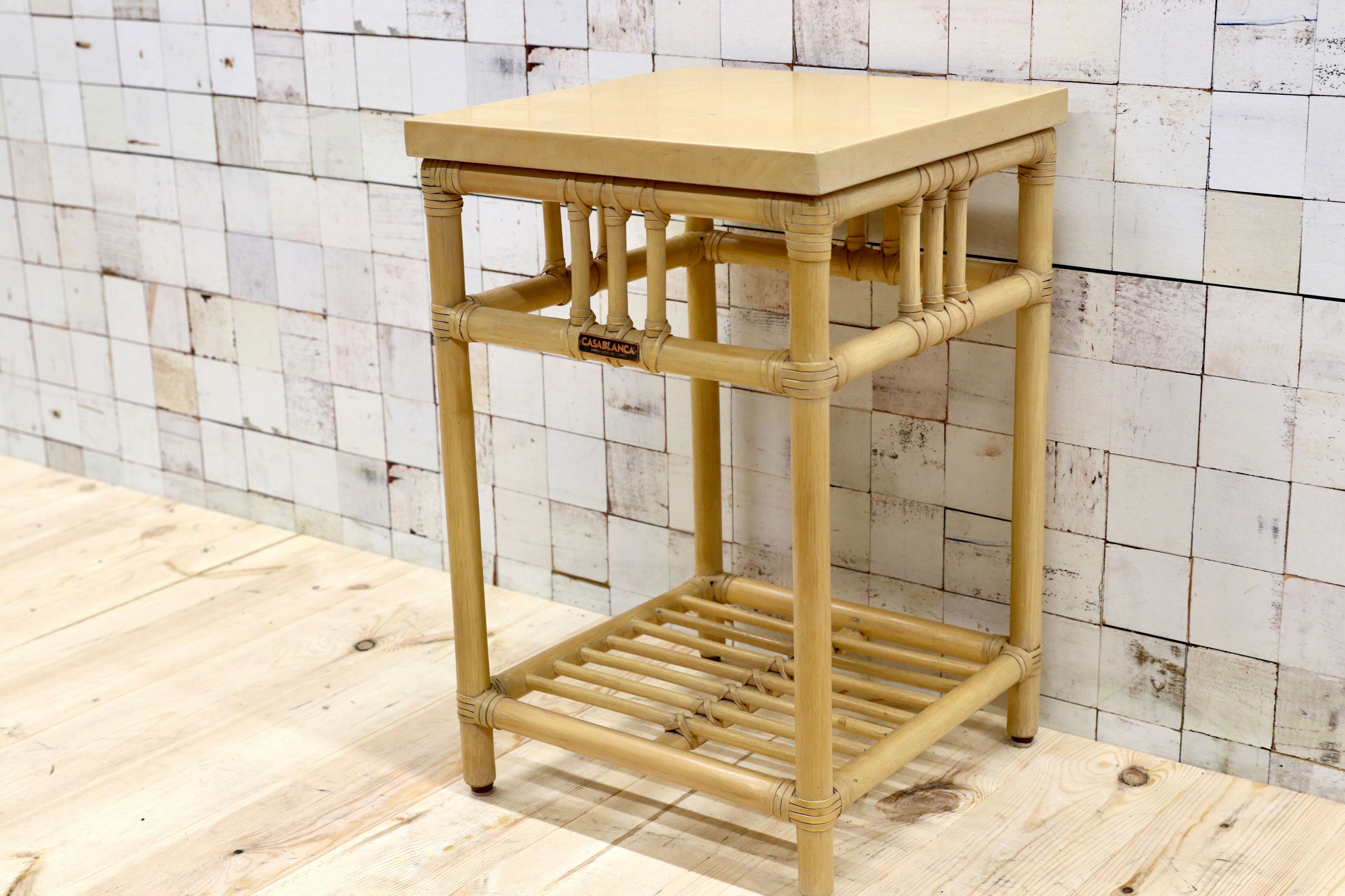 GMFT202○CASABLANCA / カサブランカ エスティック サイドテーブル 花台 飾り台 コーヒーテーブル リゾート バリ風 ラタン 約6万 廃番