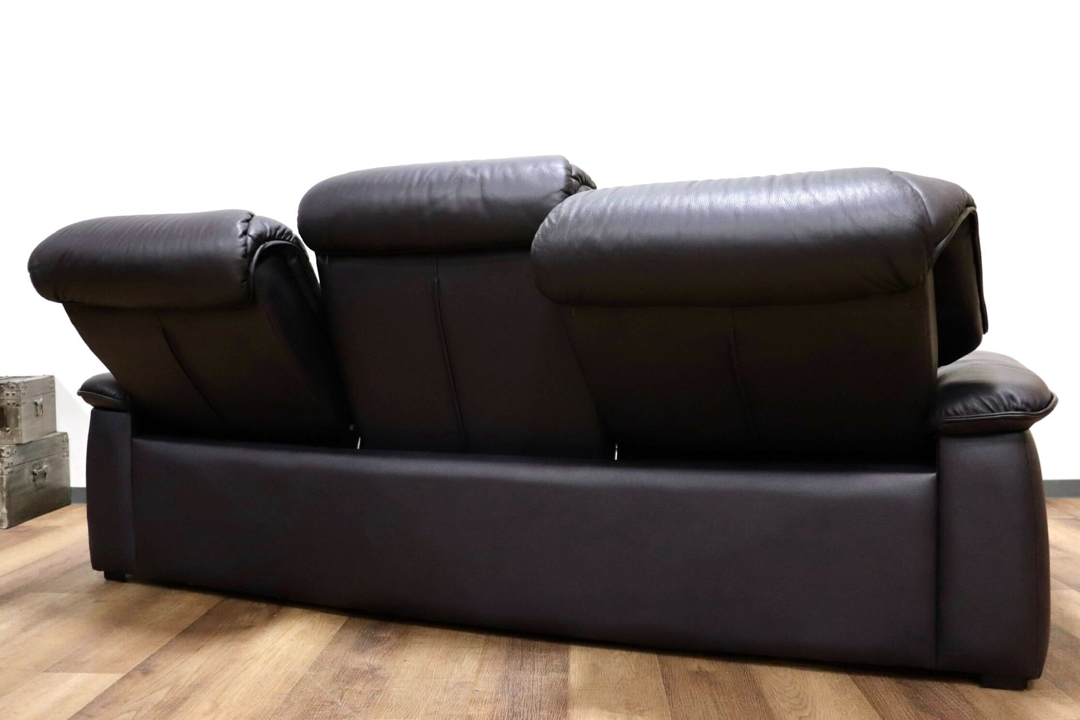 GMHN58○冨士ファニチア / FUJI FANITURE 3人掛けソファ トリプルソファ リクライニングソファ本革 ダークグレー 国産家具 定価約65万