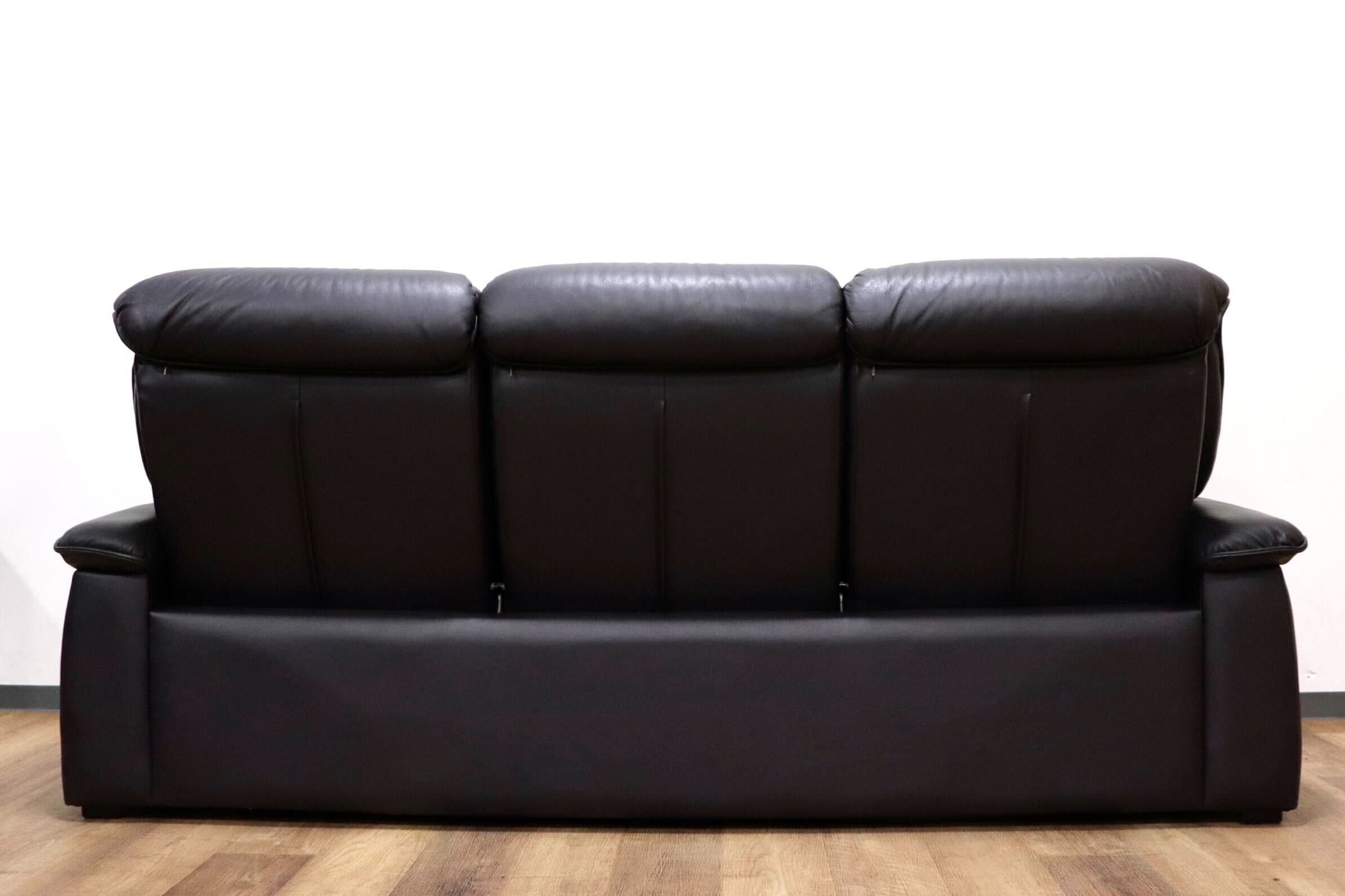 GMHN58○冨士ファニチア / FUJI FANITURE 3人掛けソファ トリプルソファ リクライニングソファ本革 ダークグレー 国産家具 定価約65万