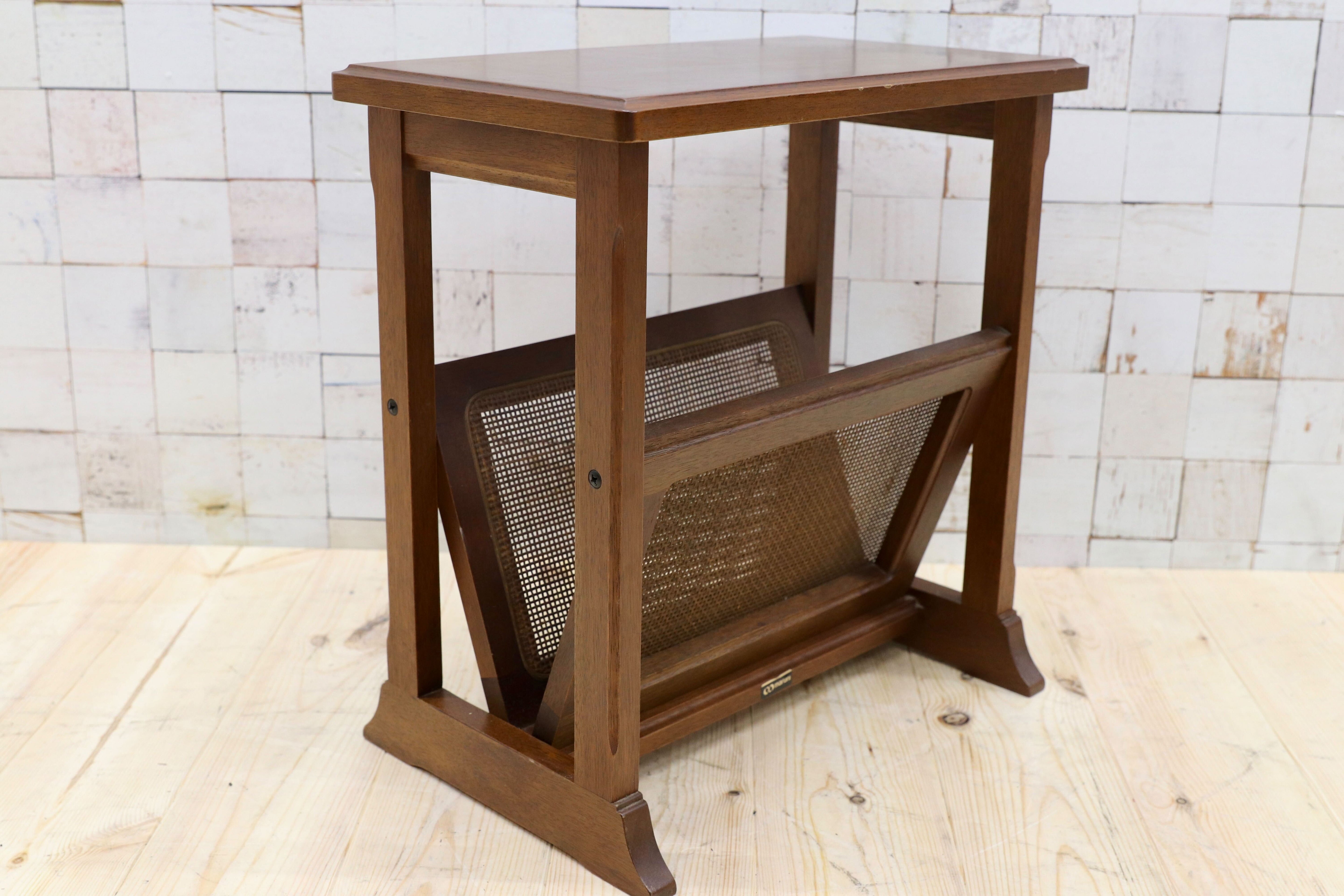 GMFT187○maruni / マルニ 地中海 クラシック マガジンラック サイドテーブル コーヒーテーブル ラタン ビーチ材 定価5.8万