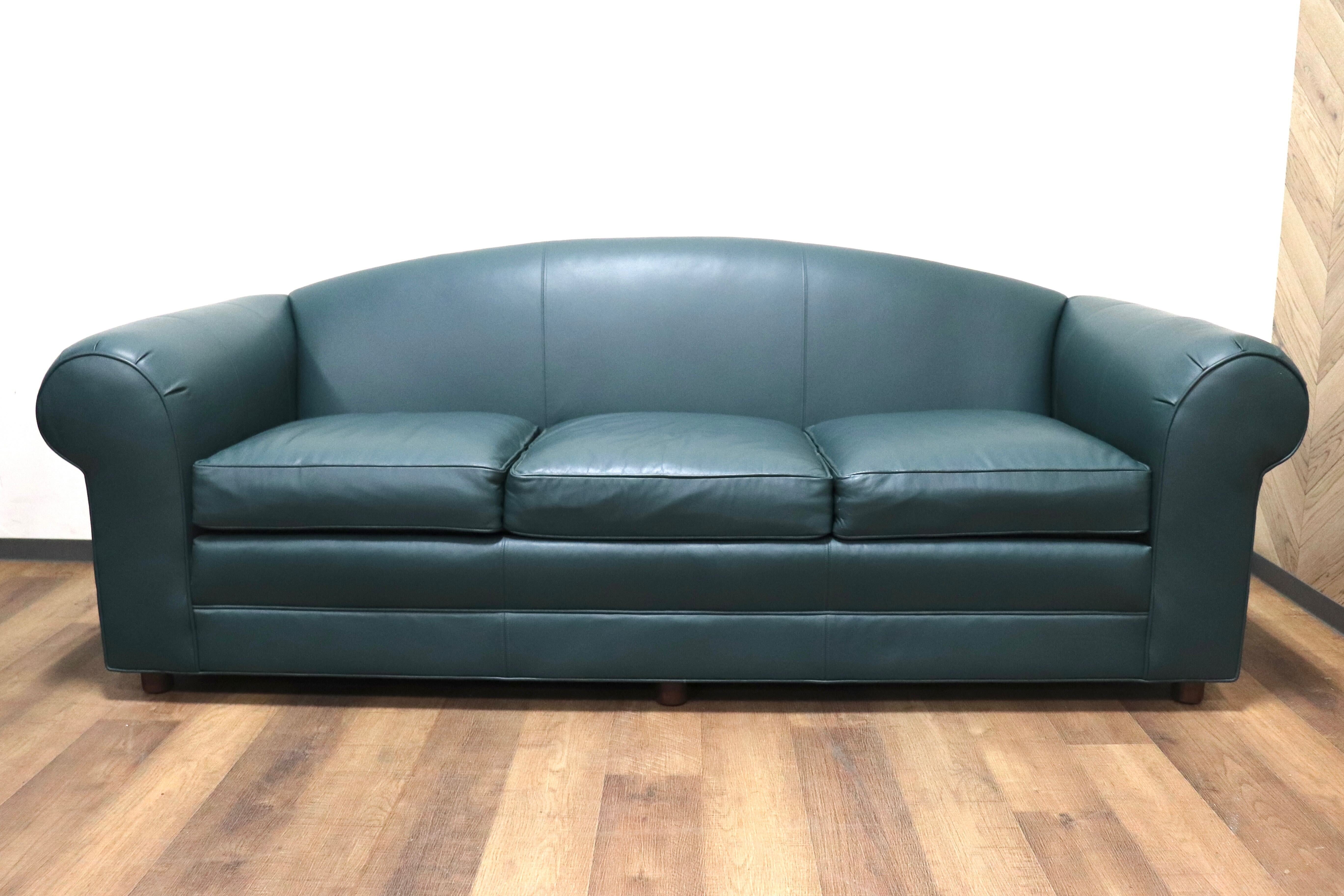 GMHS220C○ETHAN ALLEN / イーセンアーレン 3人掛けソファ トリプルソファ 本革 グリーン 応接 IDC大塚家具 US クラシック ヴィンテージ