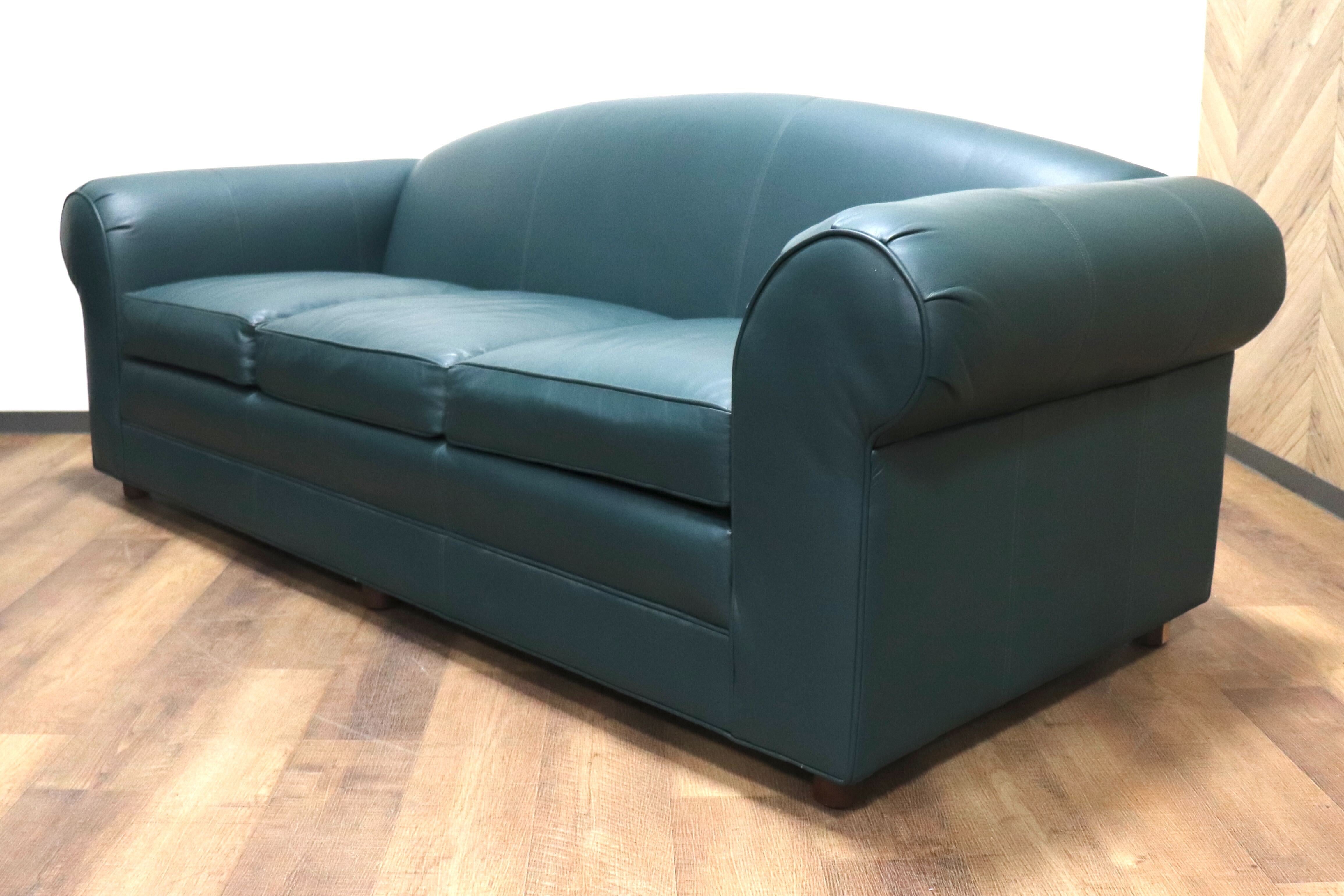 GMHS220C○ETHAN ALLEN / イーセンアーレン 3人掛けソファ トリプルソファ 本革 グリーン 応接 IDC大塚家具 US クラシック ヴィンテージ