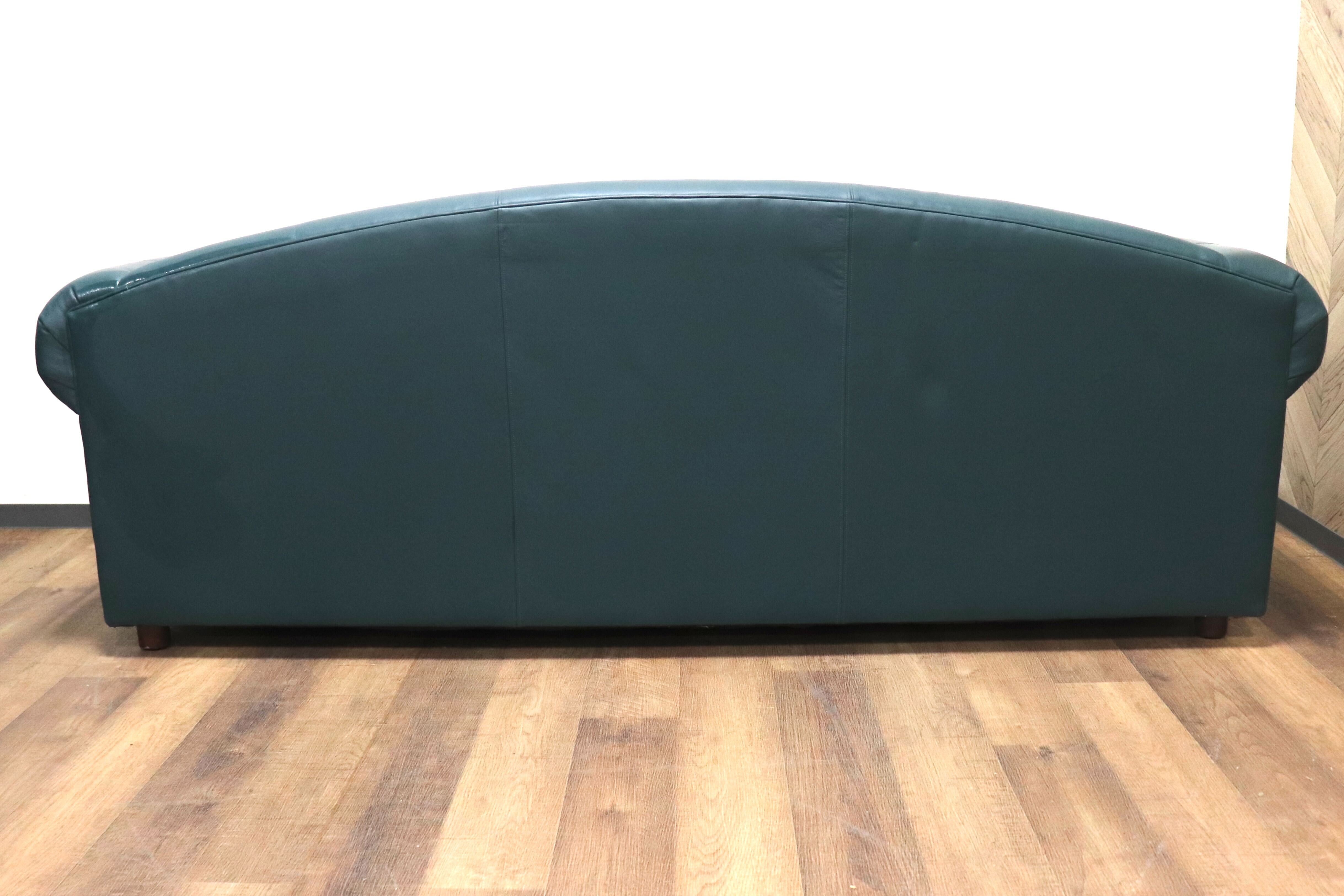 GMHS220C○ETHAN ALLEN / イーセンアーレン 3人掛けソファ トリプルソファ 本革 グリーン 応接 IDC大塚家具 US クラシック ヴィンテージ