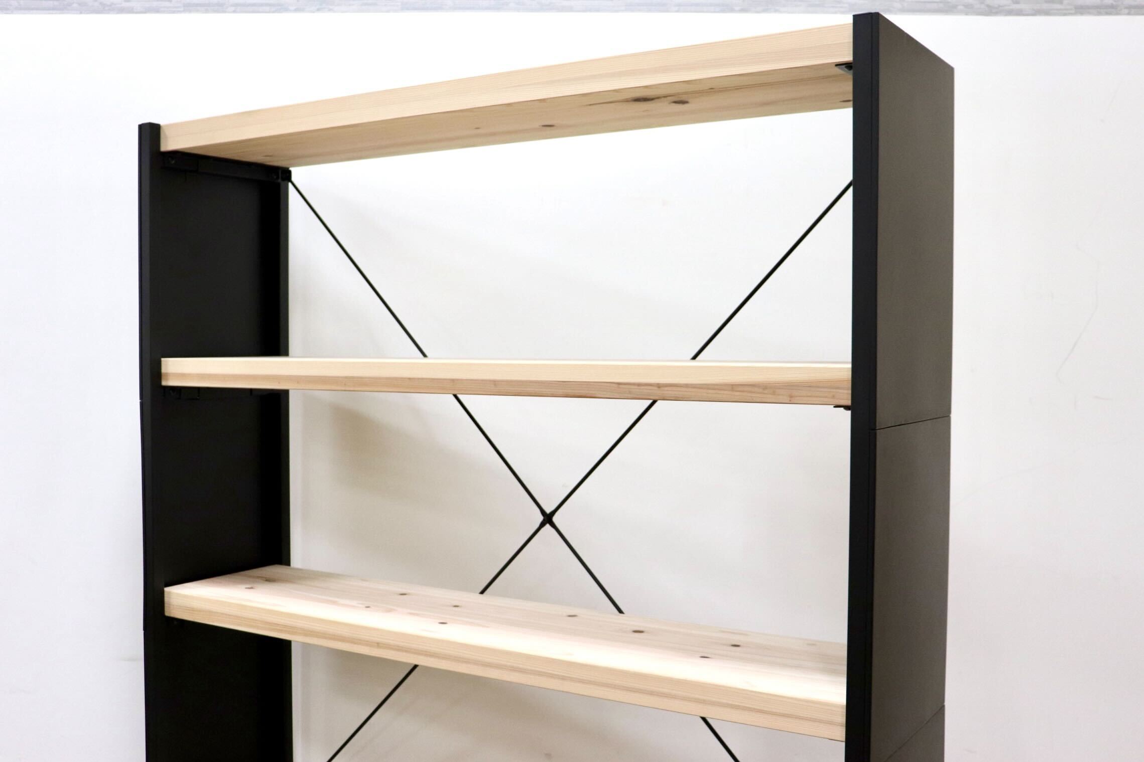 GMGK61A○MUJI / 無印良品 日本の木でできたユニットシェルフ 飾り棚 店舗什器 オフィス 無垢材 杉材 スチールフレーム 定価約13万 展示品