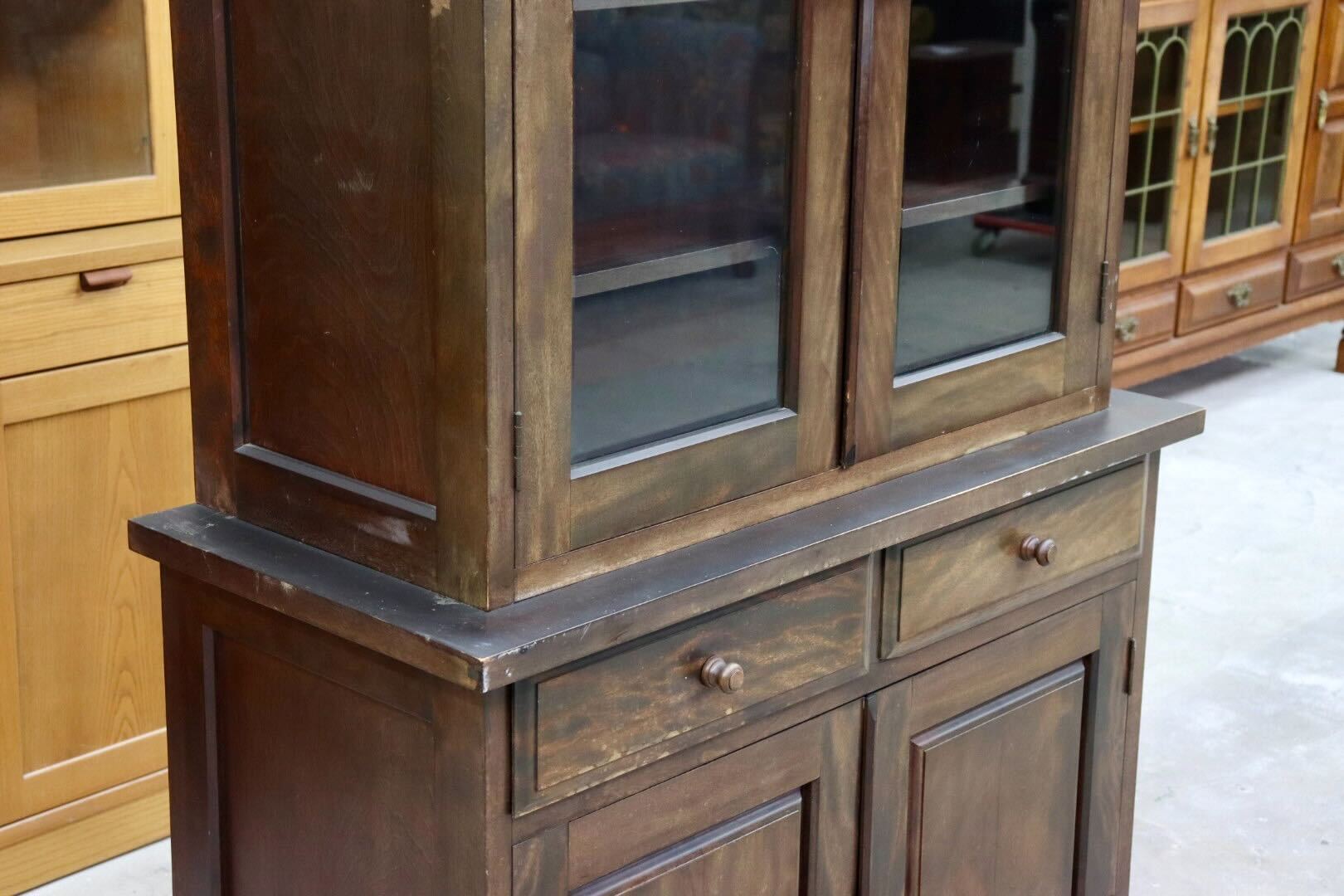 GMHK866○九州民芸家具 食器棚 本棚 飾り棚 カップボード キャビネット 収納家具 和家具 レトロ 古民家 ヴィンテージ 検)松本民芸家具