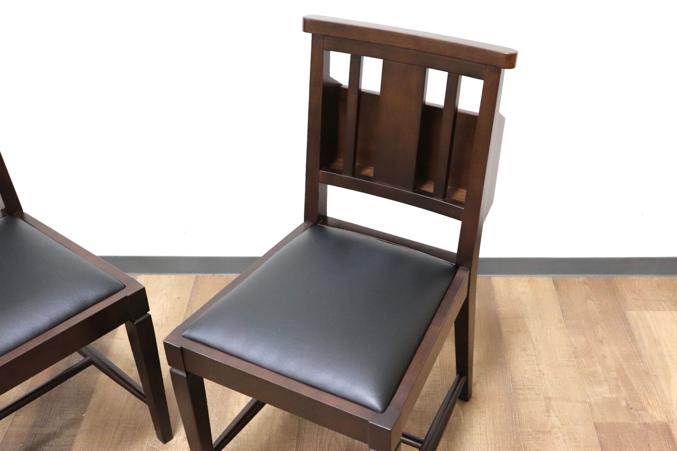 GMGN342S○CHERRY FURNITURE / 桜屋工業 ダイニングチェア チャーチチェア マガジンラック 合皮 ダークブラウン 2脚セット モダン 未使用品