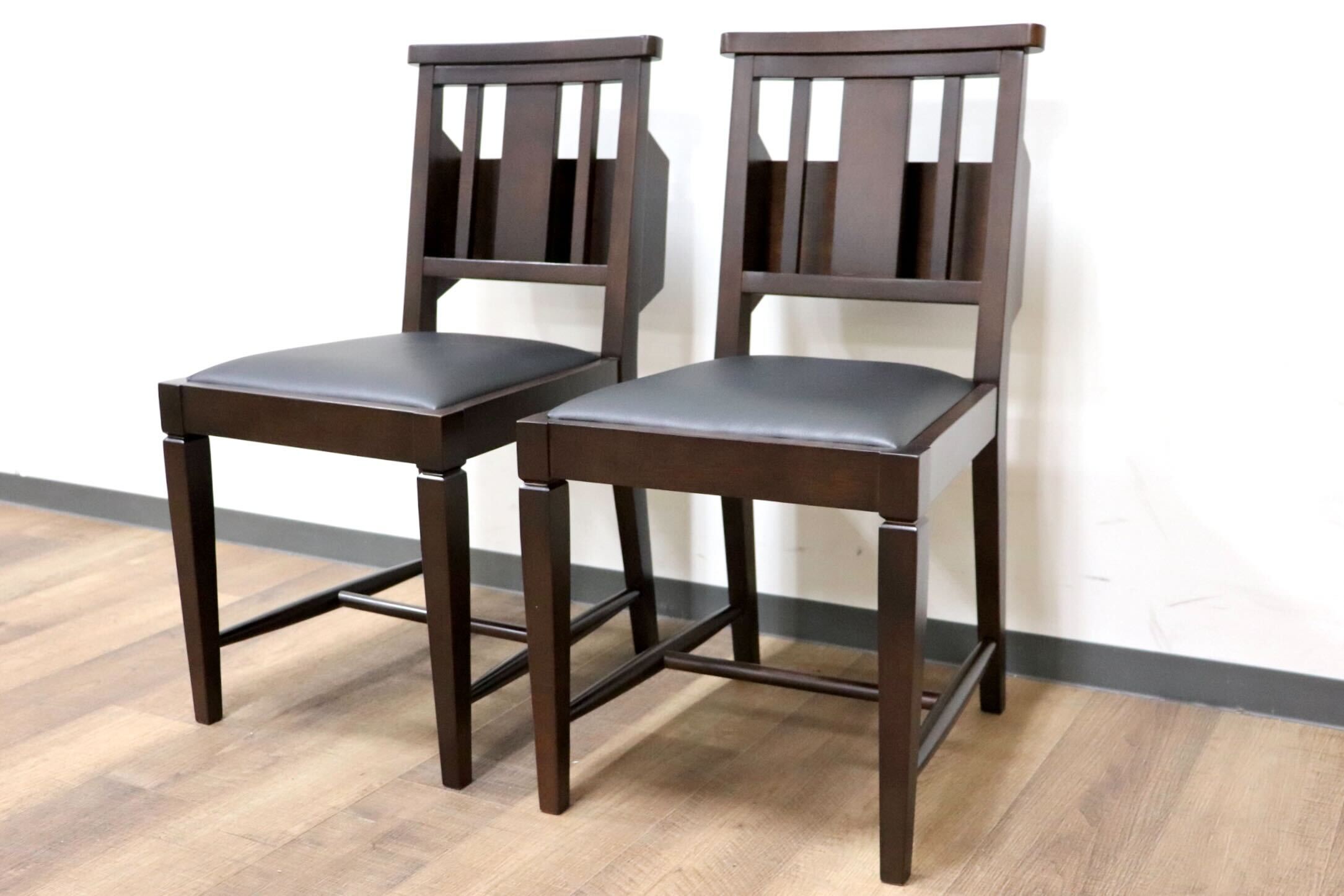 GMGN342S○CHERRY FURNITURE / 桜屋工業 ダイニングチェア チャーチチェア マガジンラック 合皮 ダークブラウン 2脚セット モダン 未使用品