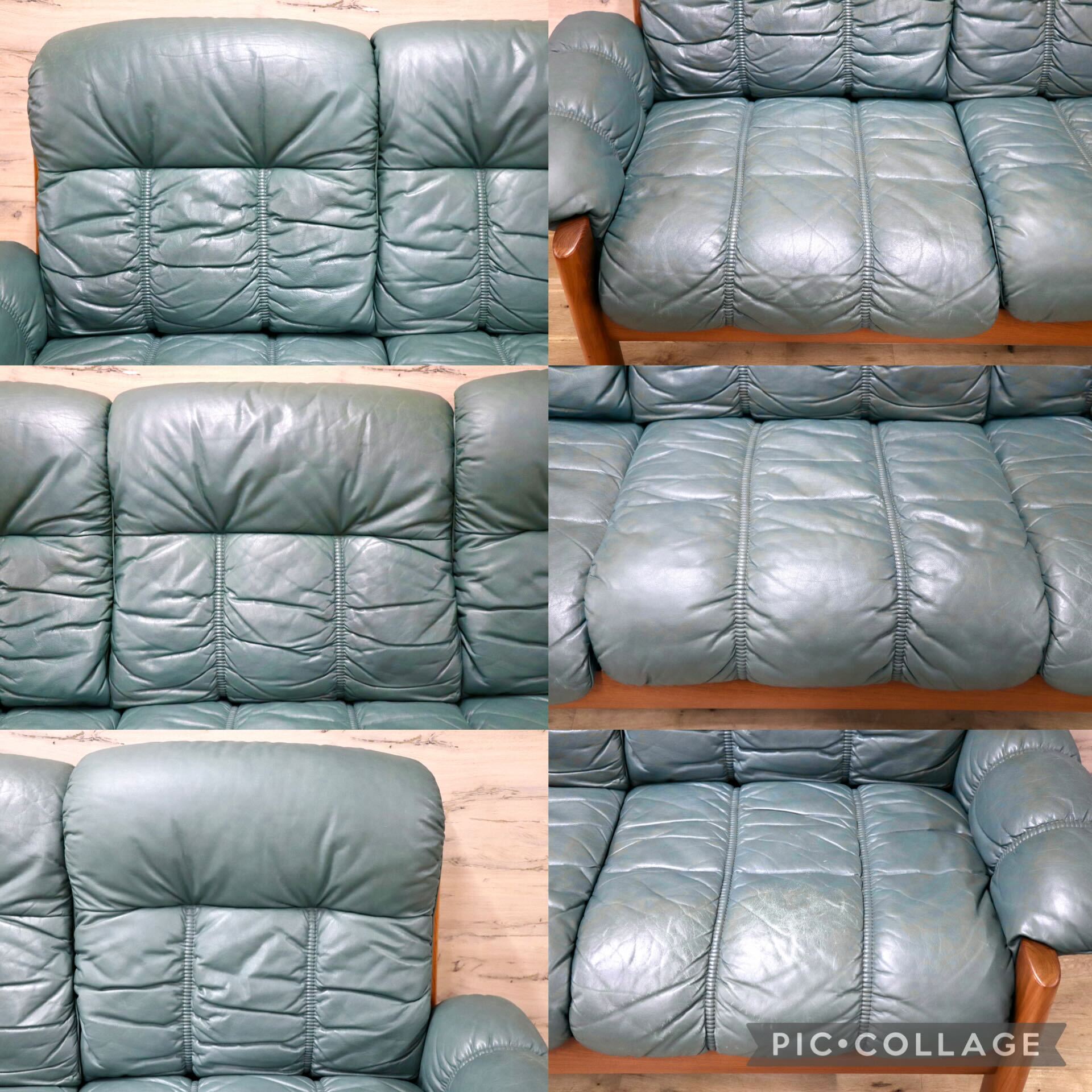 GMJK103○EKORNES / エコーネス Montana モンタナ 3人掛けソファ トリプルソファ 北欧ヴィンテージ チーク材 本革 レザー 稀少