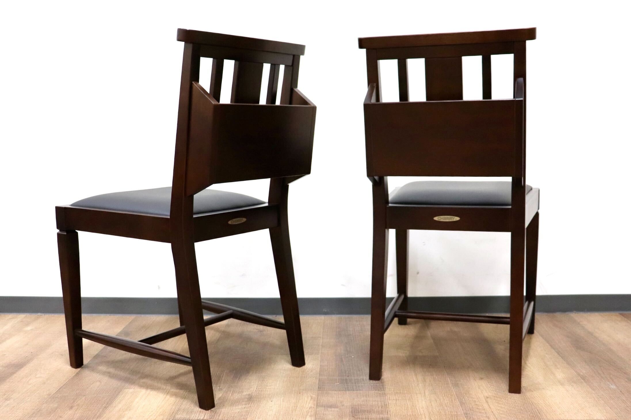 GMGN342S○CHERRY FURNITURE / 桜屋工業 ダイニングチェア チャーチチェア マガジンラック 合皮 ダークブラウン 2脚セット モダン 未使用品