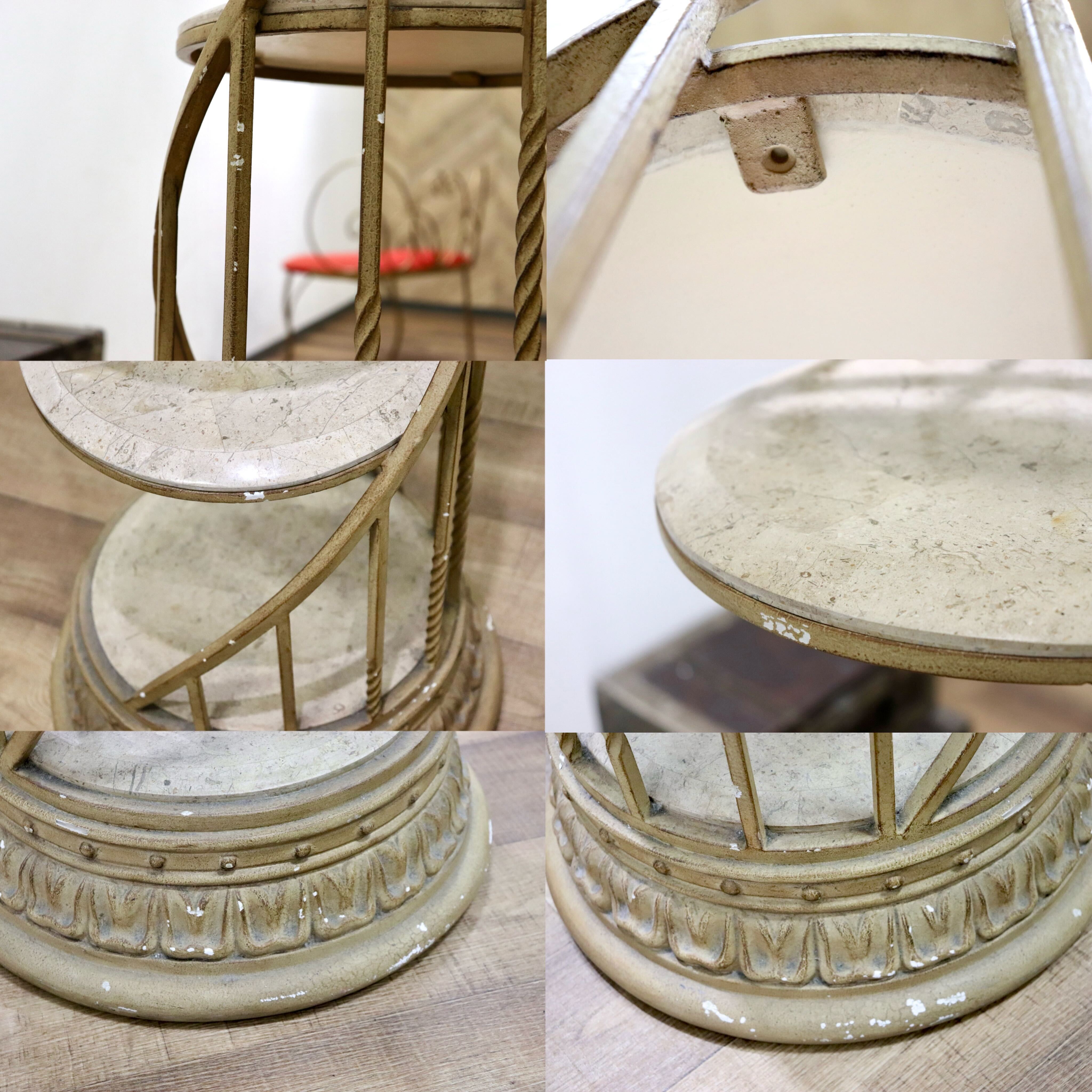 GMHK374○西洋アンティーク調 フラワースタンド 花台 飾り棚 ディスプレイラック タイル 石材 アイアンフレーム 店舗什器