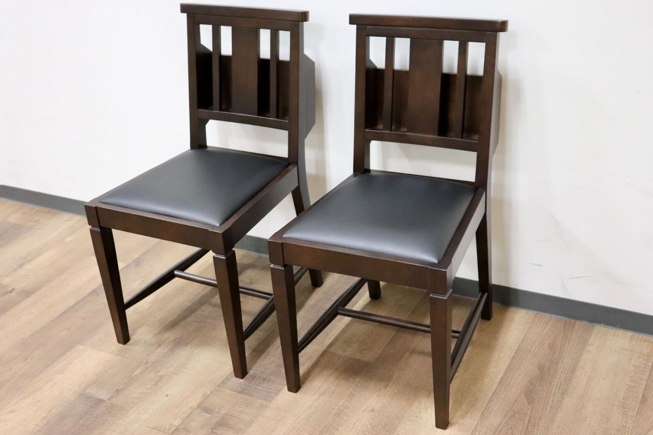 GMGN342T○CHERRY FURNITURE / 桜屋工業 ダイニングチェア チャーチチェア マガジンラック 合皮 ダークブラウン 2脚セット モダン 未使用品
