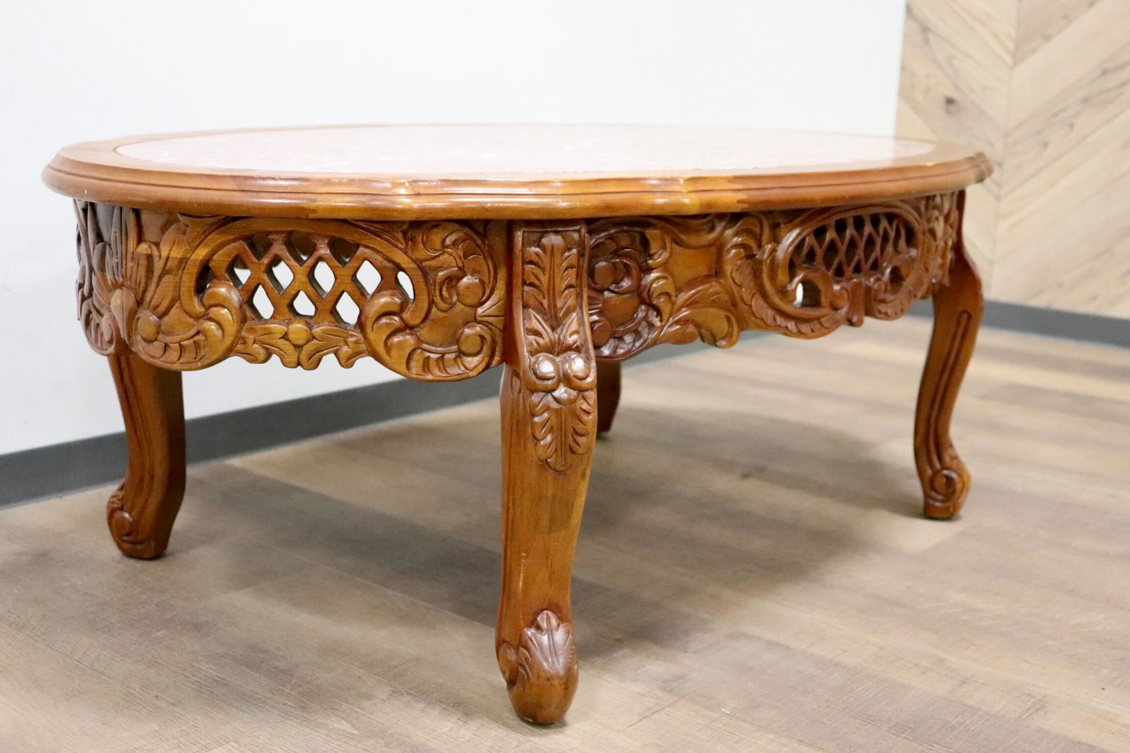 GMGH475○イタリア製 アンティーク 大理石 センターテーブル リビングテーブル 最高級 ロココ調 彫刻 猫脚 展示品※発送不可