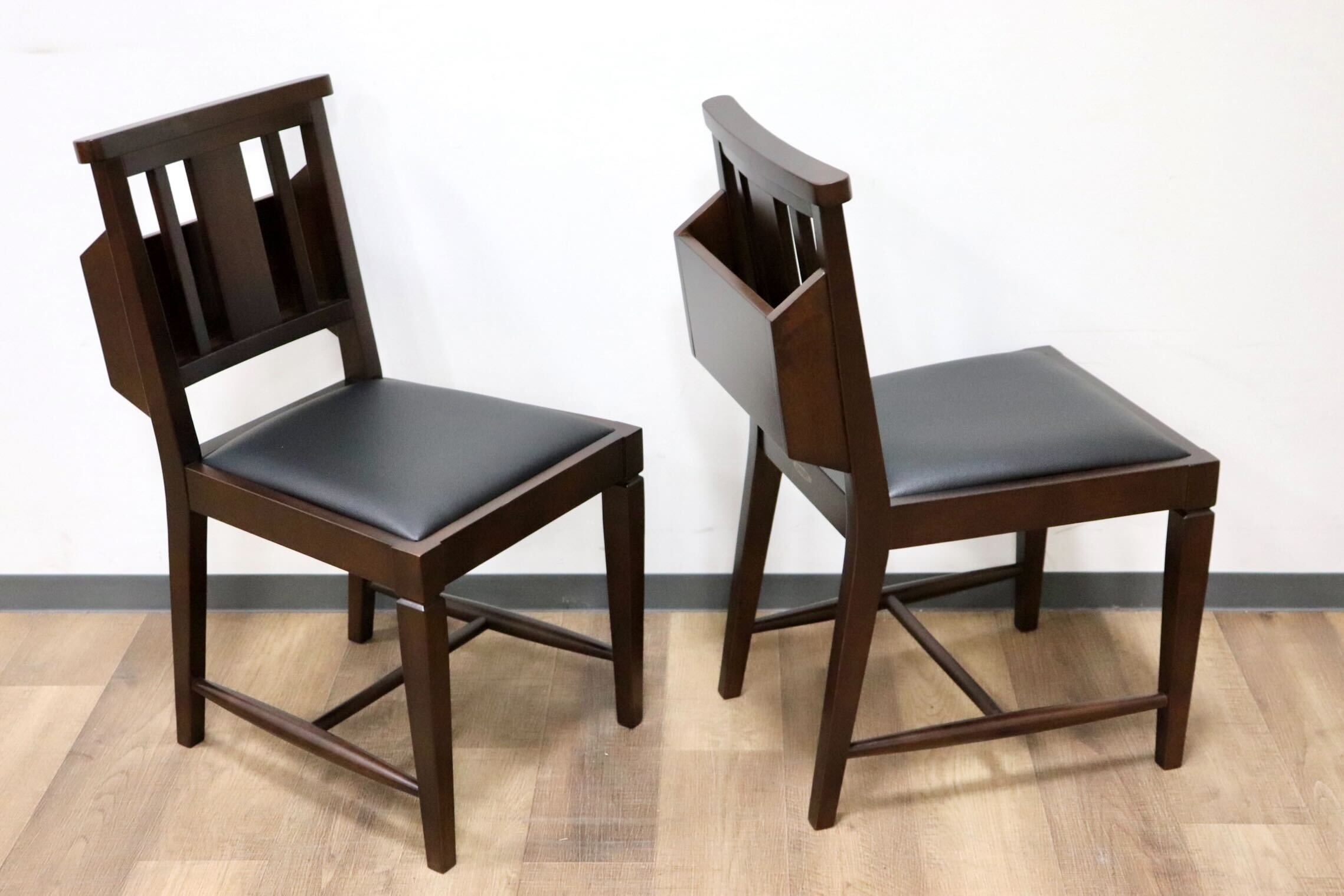 GMGN342T○CHERRY FURNITURE / 桜屋工業 ダイニングチェア チャーチチェア マガジンラック 合皮 ダークブラウン 2脚セット モダン 未使用品