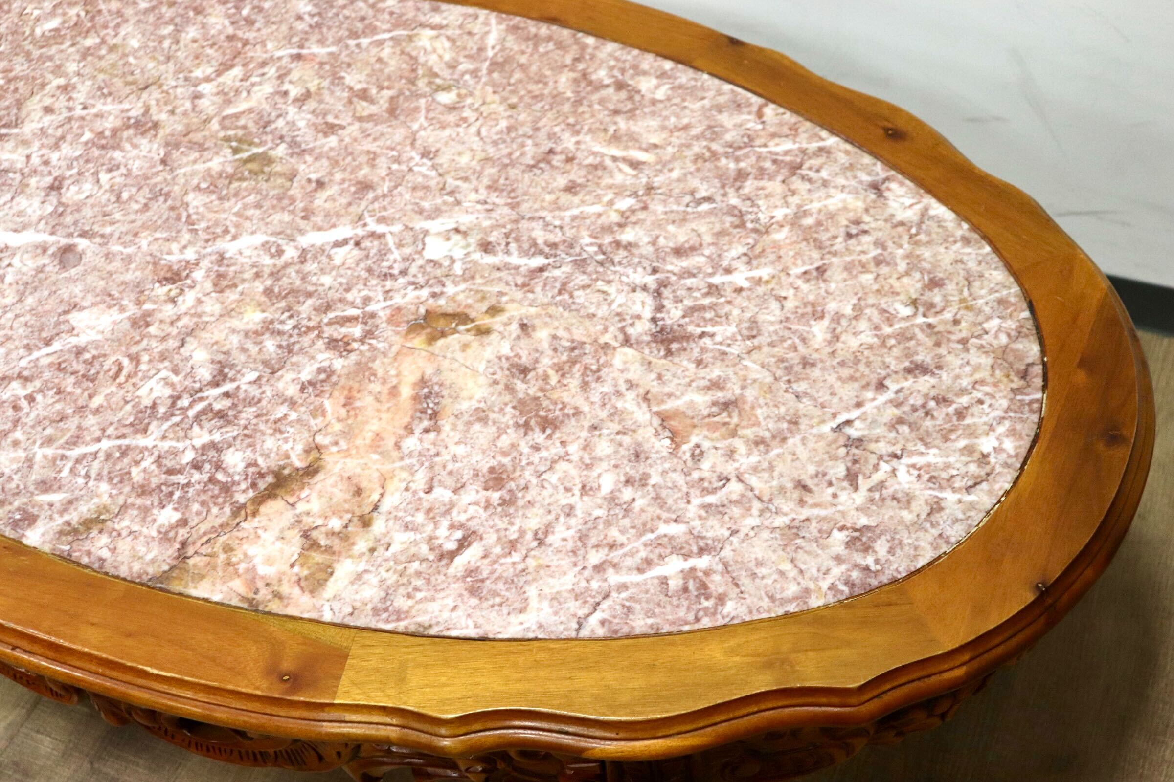 GMGH475○イタリア製 アンティーク 大理石 センターテーブル リビングテーブル 最高級 ロココ調 彫刻 猫脚 展示品※発送不可