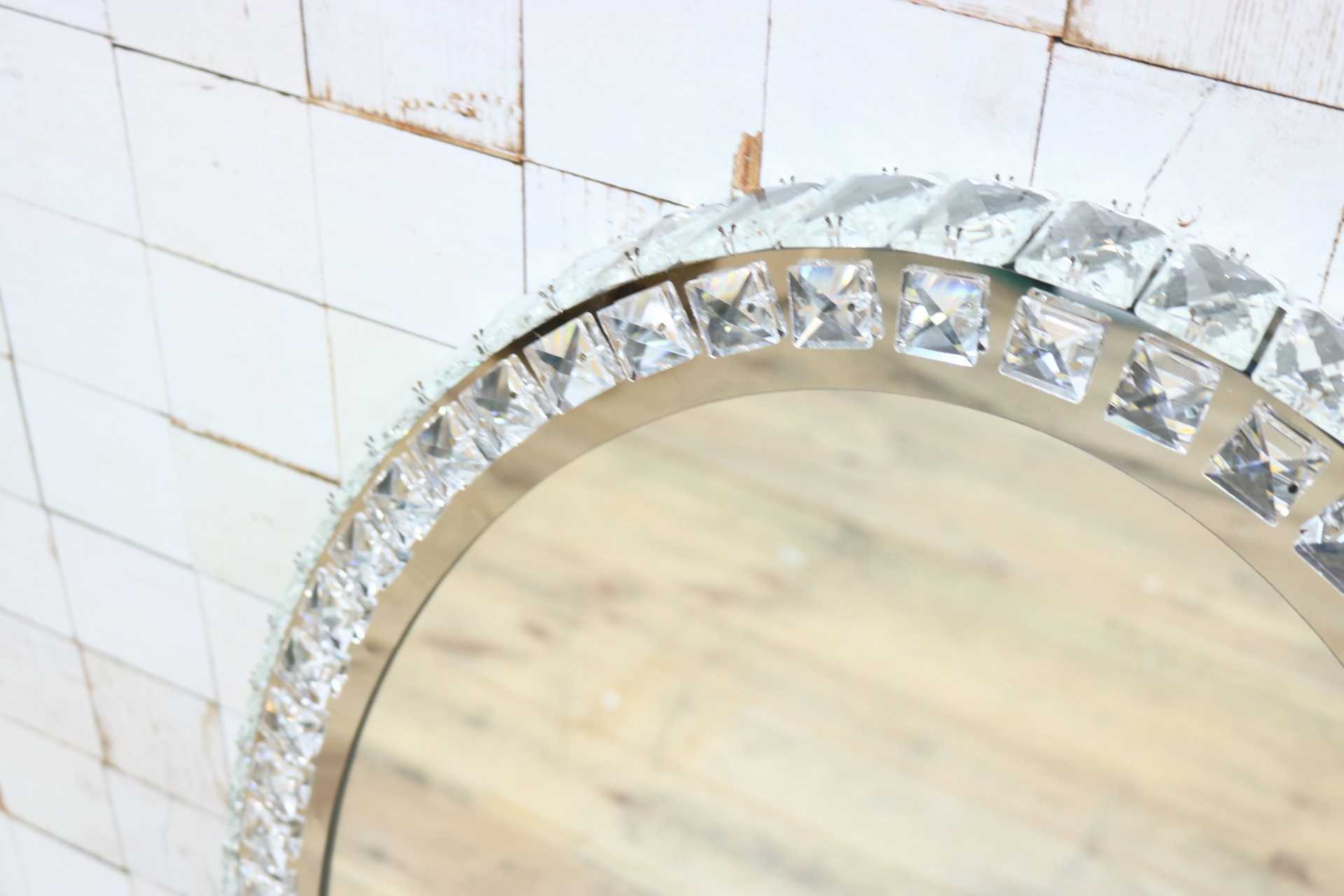 GMIK747C◯ウォールミラー 壁掛け鏡 壁掛けミラー 立て掛けミラー 鏡 照明付き 楕円形 クリスタル 店舗什器 インテリア 未使用