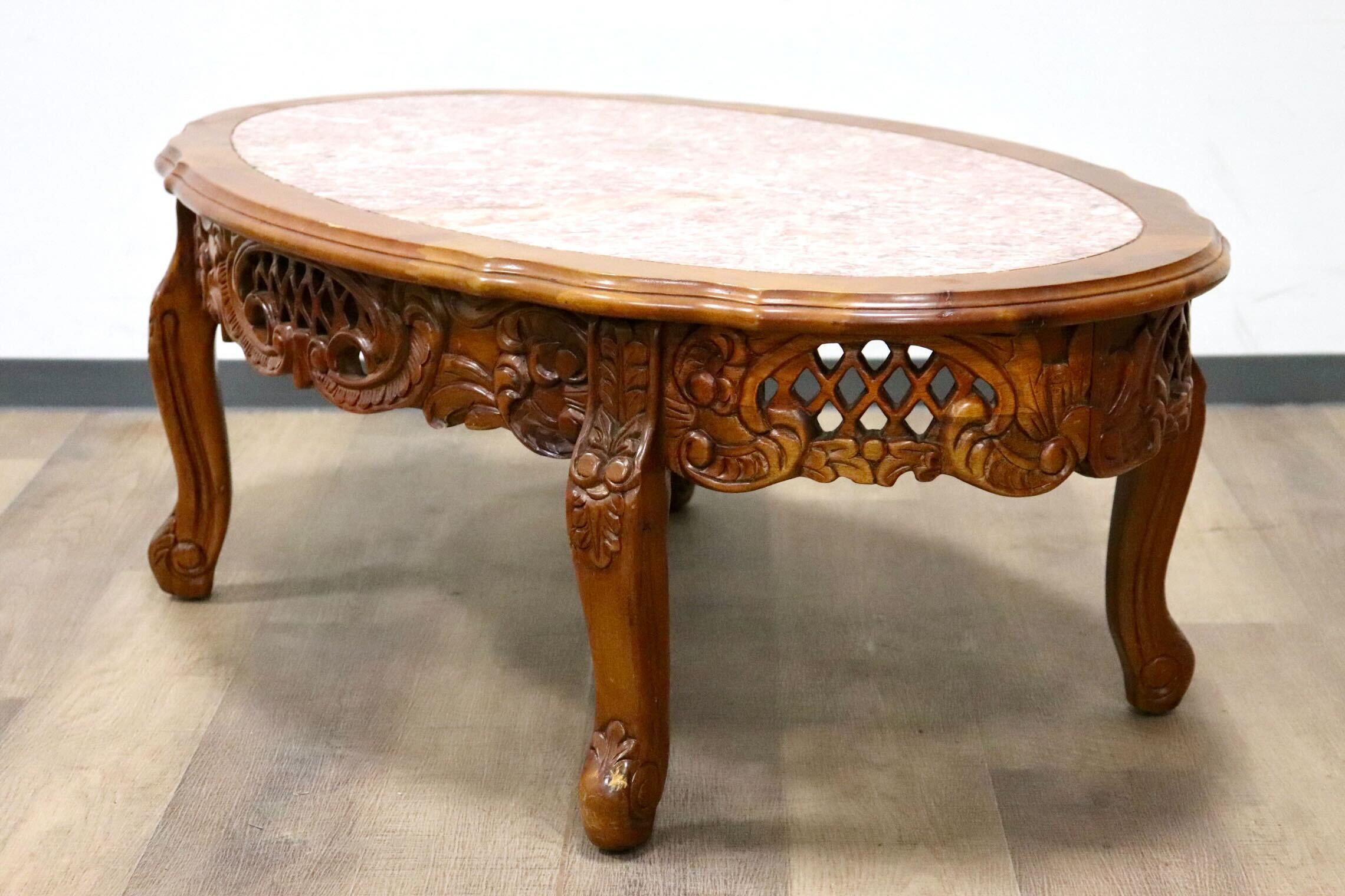 GMGH475○イタリア製 アンティーク 大理石 センターテーブル リビングテーブル 最高級 ロココ調 彫刻 猫脚 展示品※発送不可