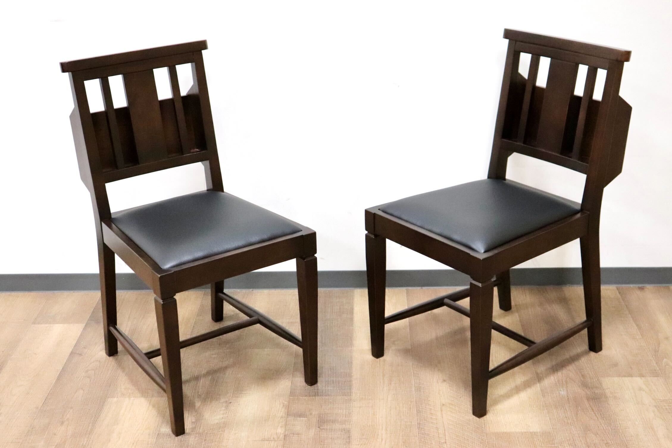 GMGN342U○CHERRY FURNITURE / 桜屋工業 ダイニングチェア チャーチチェア マガジンラック 合皮 ダークブラウン 2脚セット モダン 未使用品