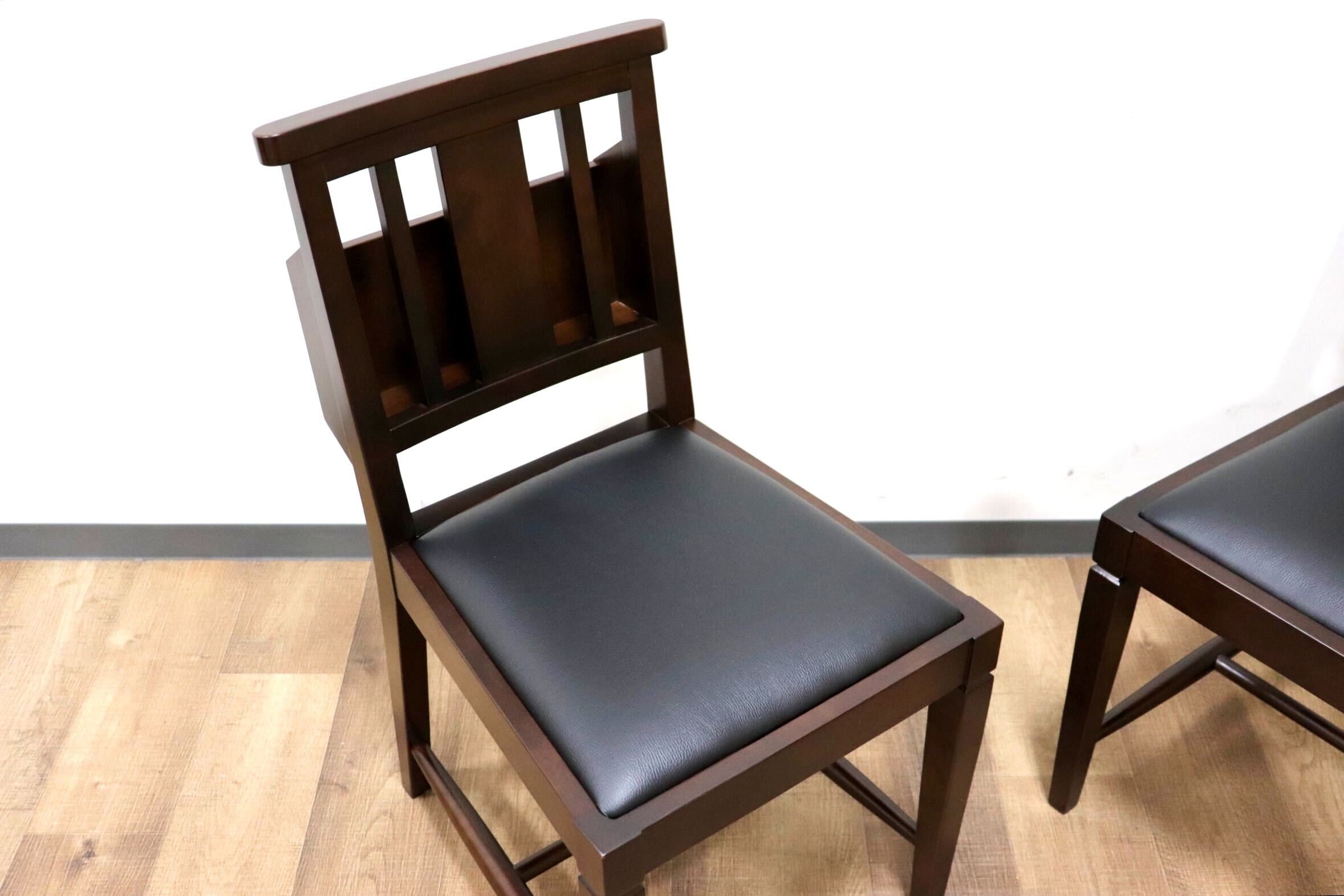 GMGN342U○CHERRY FURNITURE / 桜屋工業 ダイニングチェア チャーチチェア マガジンラック 合皮 ダークブラウン 2脚セット モダン 未使用品