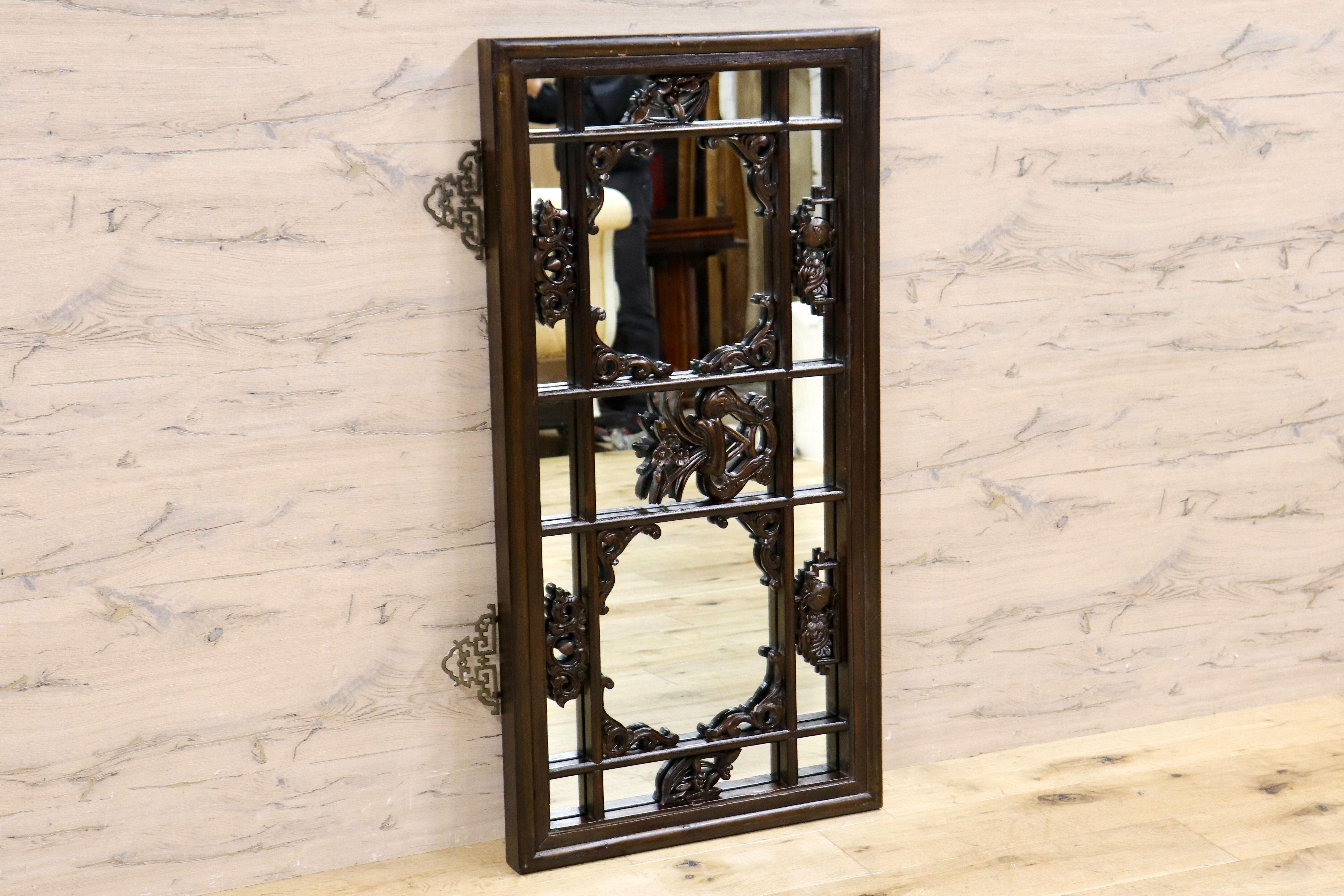 GMHK836G○中国アンティーク ウォールミラー 木製 古材 鏡 壁掛けミラー ヴィンテージ 古道具 古美術 インテリア