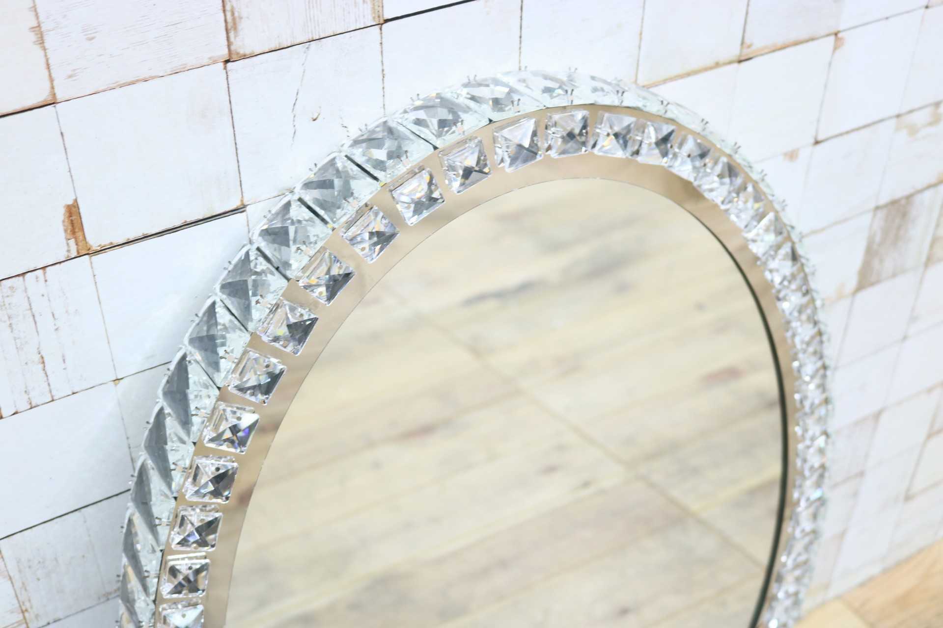 GMIK747D◯ウォールミラー 壁掛け鏡 壁掛けミラー 立て掛けミラー 鏡 照明付き 楕円形 クリスタル 店舗什器 インテリア 未使用