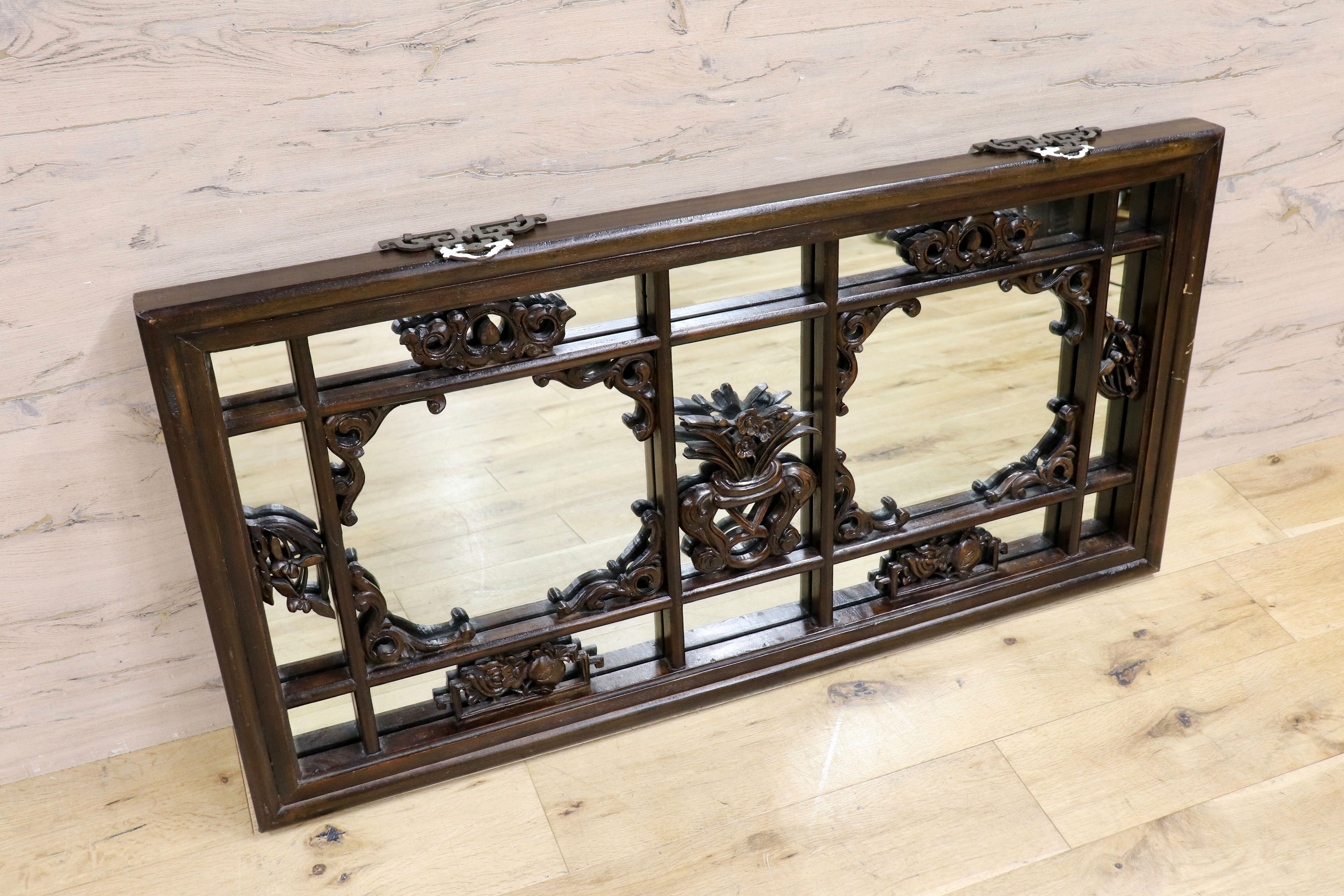 GMHK836G○中国アンティーク ウォールミラー 木製 古材 鏡 壁掛けミラー ヴィンテージ 古道具 古美術 インテリア