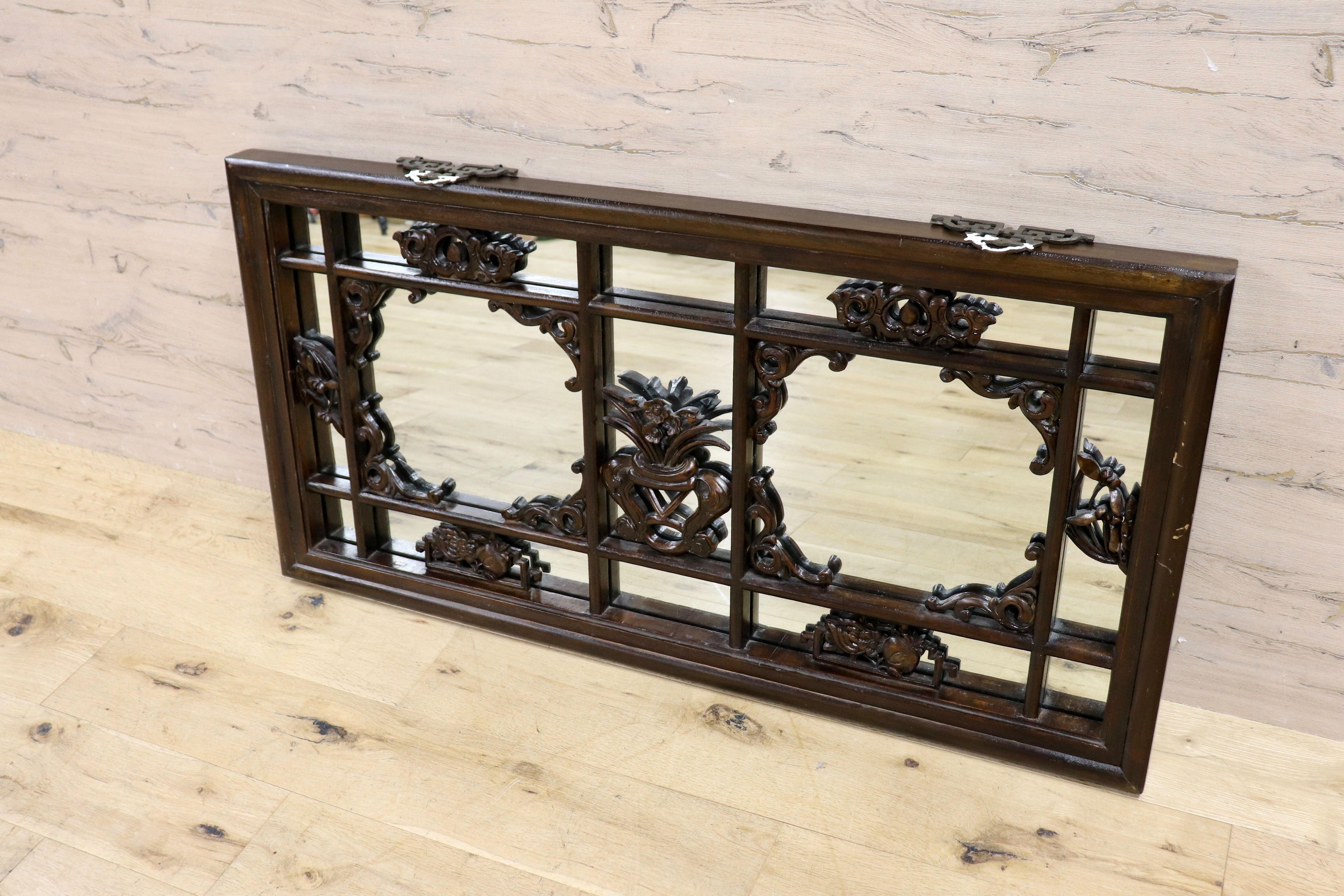 GMHK836G○中国アンティーク ウォールミラー 木製 古材 鏡 壁掛けミラー ヴィンテージ 古道具 古美術 インテリア