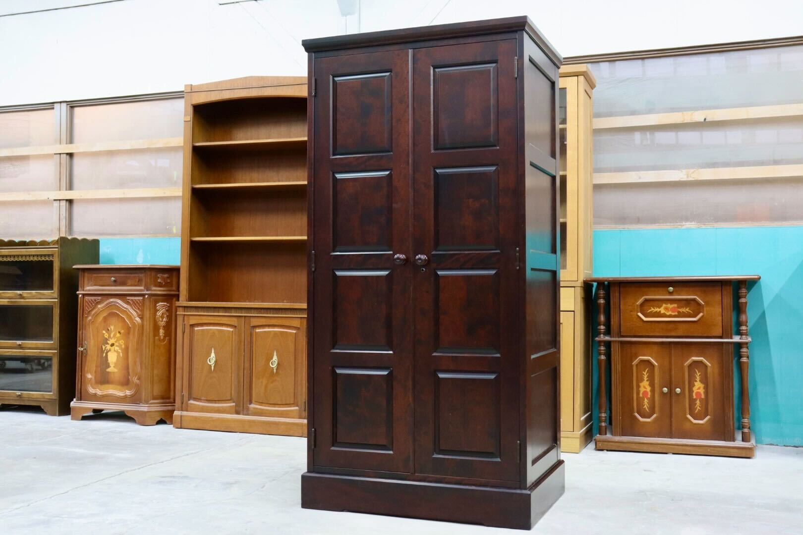 GMHK848○北海道民芸家具 ワードローブ クローゼット 洋服タンス キャビネット 樺材 無垢 和家具 和モダン 古民家 レトロ 定価約18万