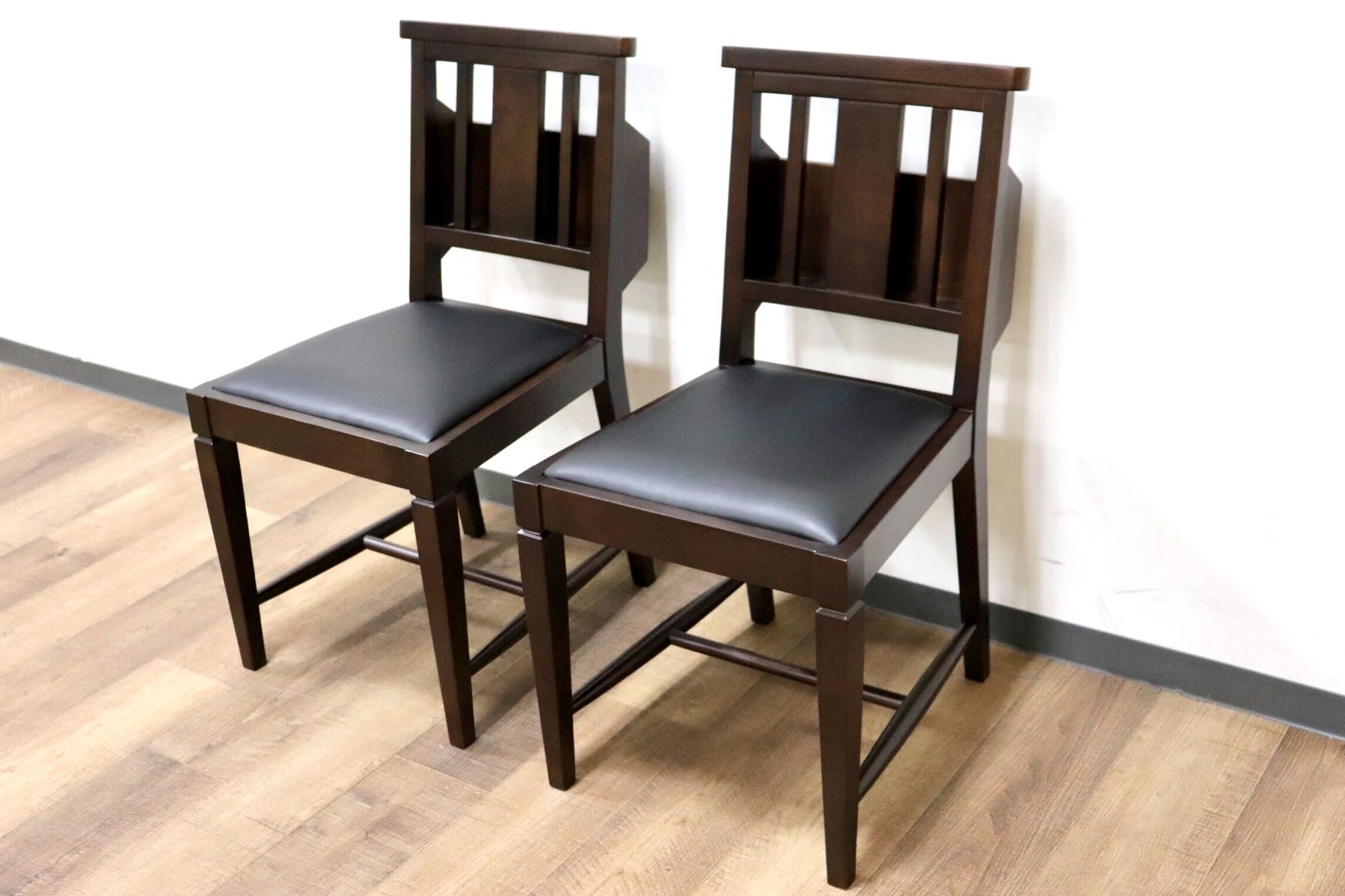 GMGN342U○CHERRY FURNITURE / 桜屋工業 ダイニングチェア チャーチチェア マガジンラック 合皮 ダークブラウン 2脚セット モダン 未使用品