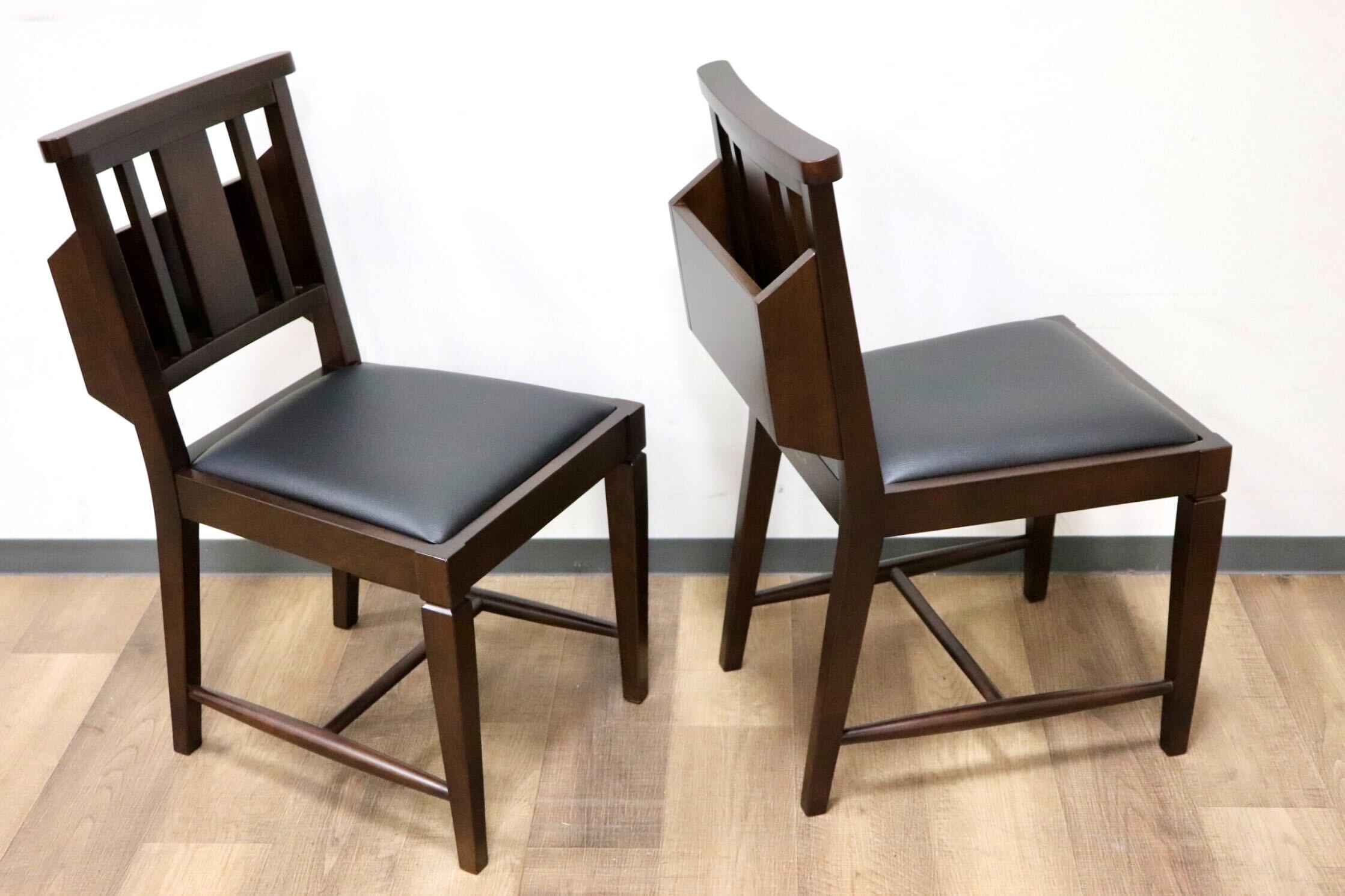 GMGN342U○CHERRY FURNITURE / 桜屋工業 ダイニングチェア チャーチチェア マガジンラック 合皮 ダークブラウン 2脚セット モダン 未使用品