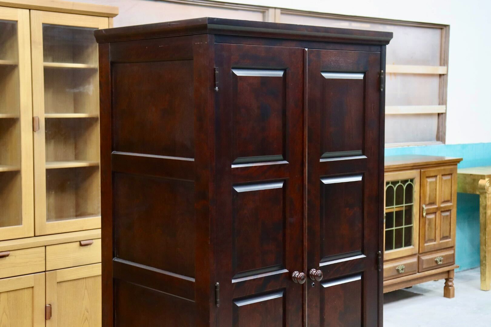 GMHK848○北海道民芸家具 ワードローブ クローゼット 洋服タンス キャビネット 樺材 無垢 和家具 和モダン 古民家 レトロ 定価約18万