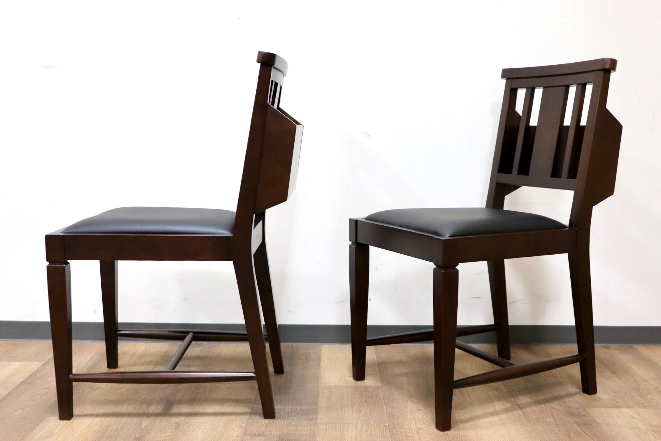 GMGN342U○CHERRY FURNITURE / 桜屋工業 ダイニングチェア チャーチチェア マガジンラック 合皮 ダークブラウン 2脚セット モダン 未使用品