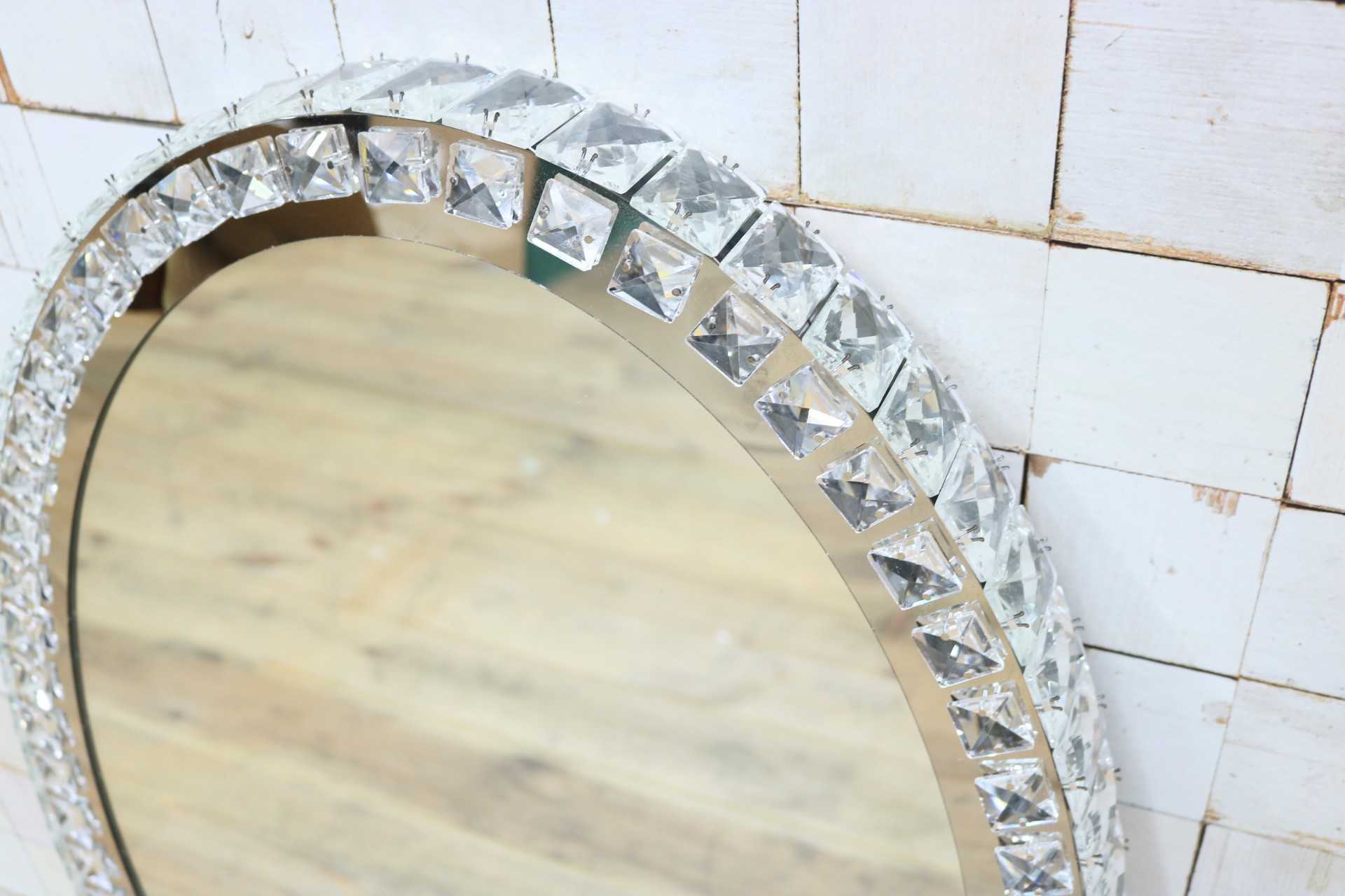 GMIK747D◯ウォールミラー 壁掛け鏡 壁掛けミラー 立て掛けミラー 鏡 照明付き 楕円形 クリスタル 店舗什器 インテリア 未使用