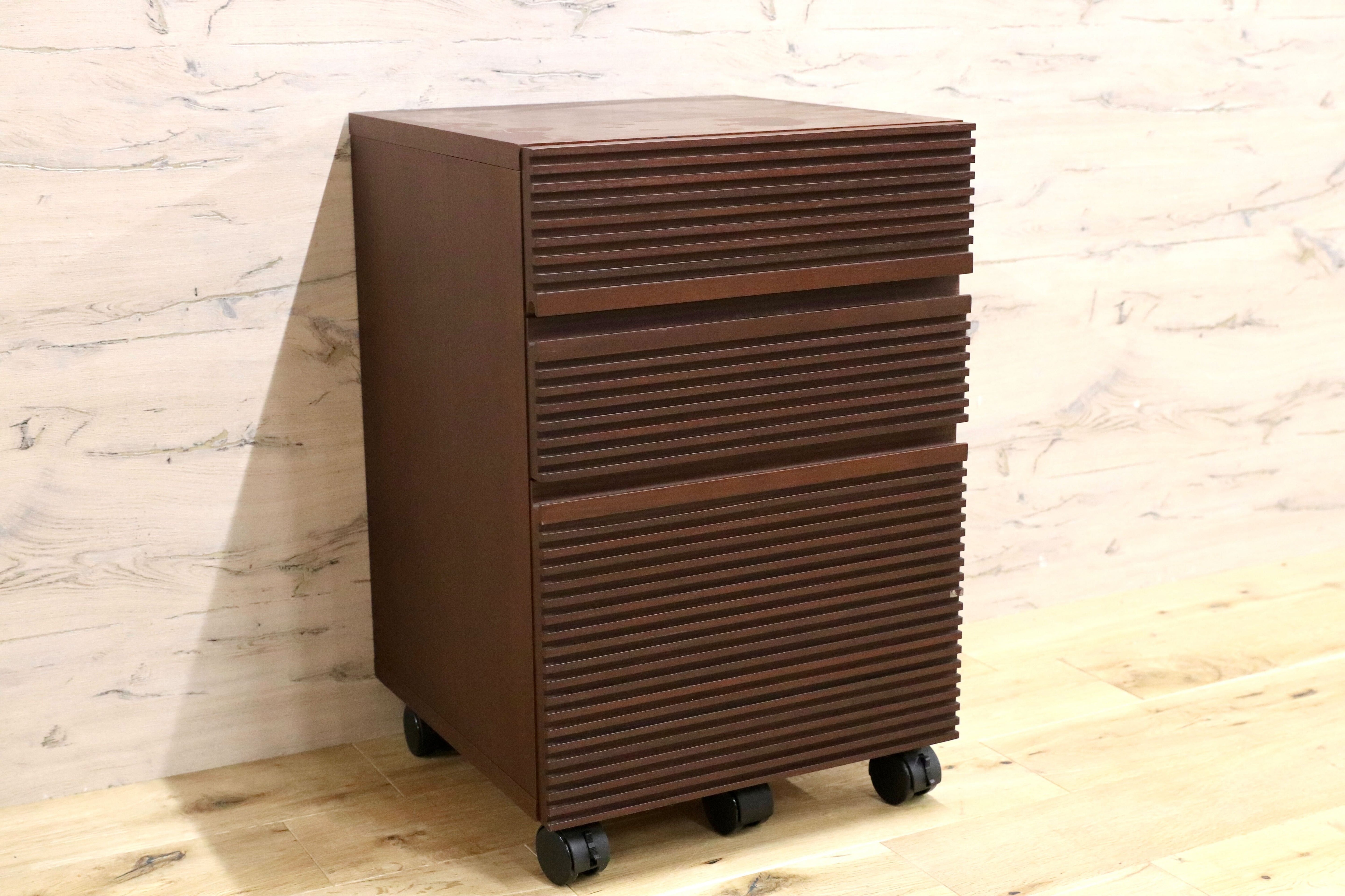 GMFN311○静岡家具 MKマエダ デスクワゴン 袖机 デスクキャビネット ダークブラウン スタイリッシュ モダン