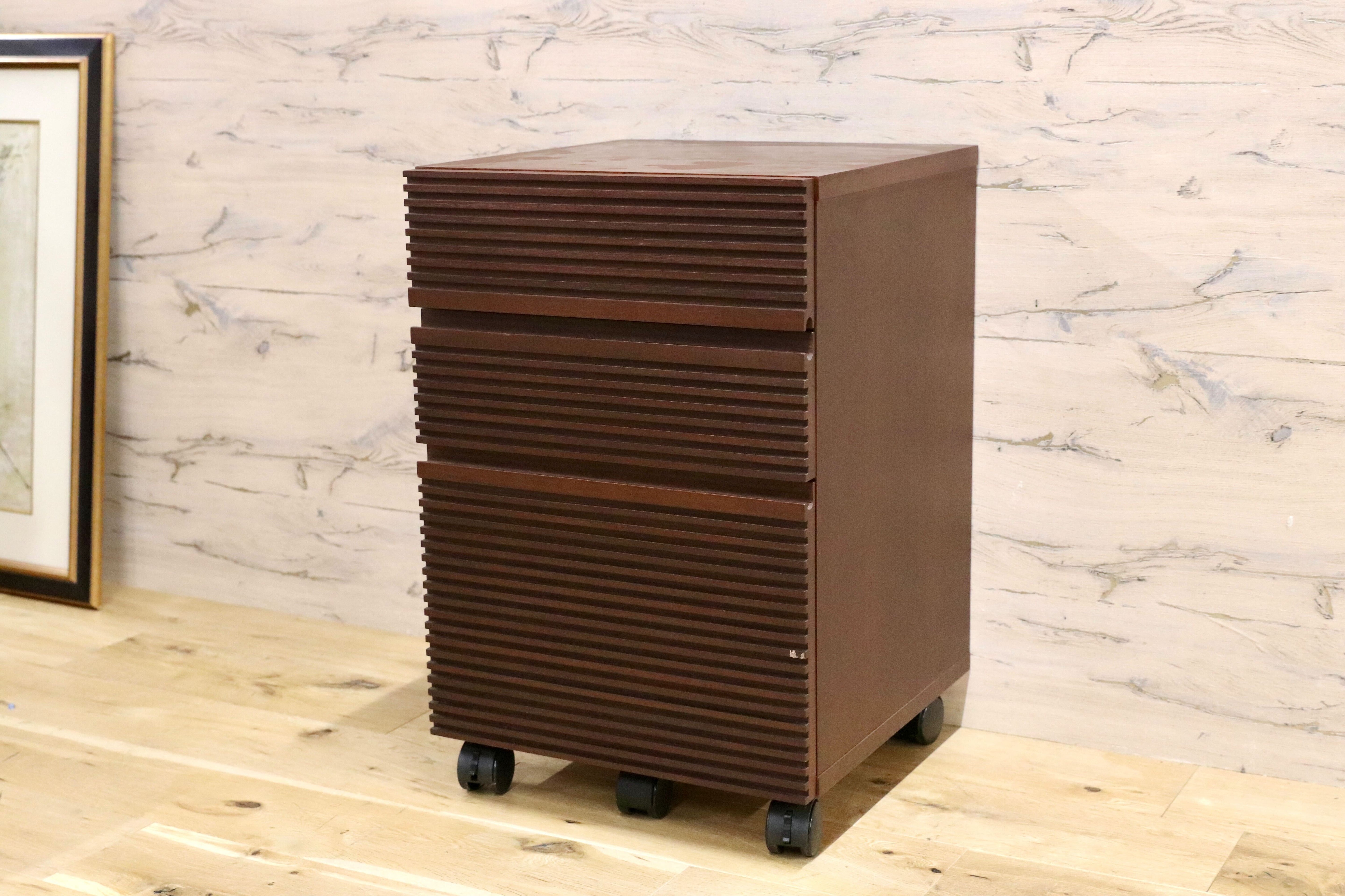 GMFN311○静岡家具 MKマエダ デスクワゴン 袖机 デスクキャビネット ダークブラウン スタイリッシュ モダン