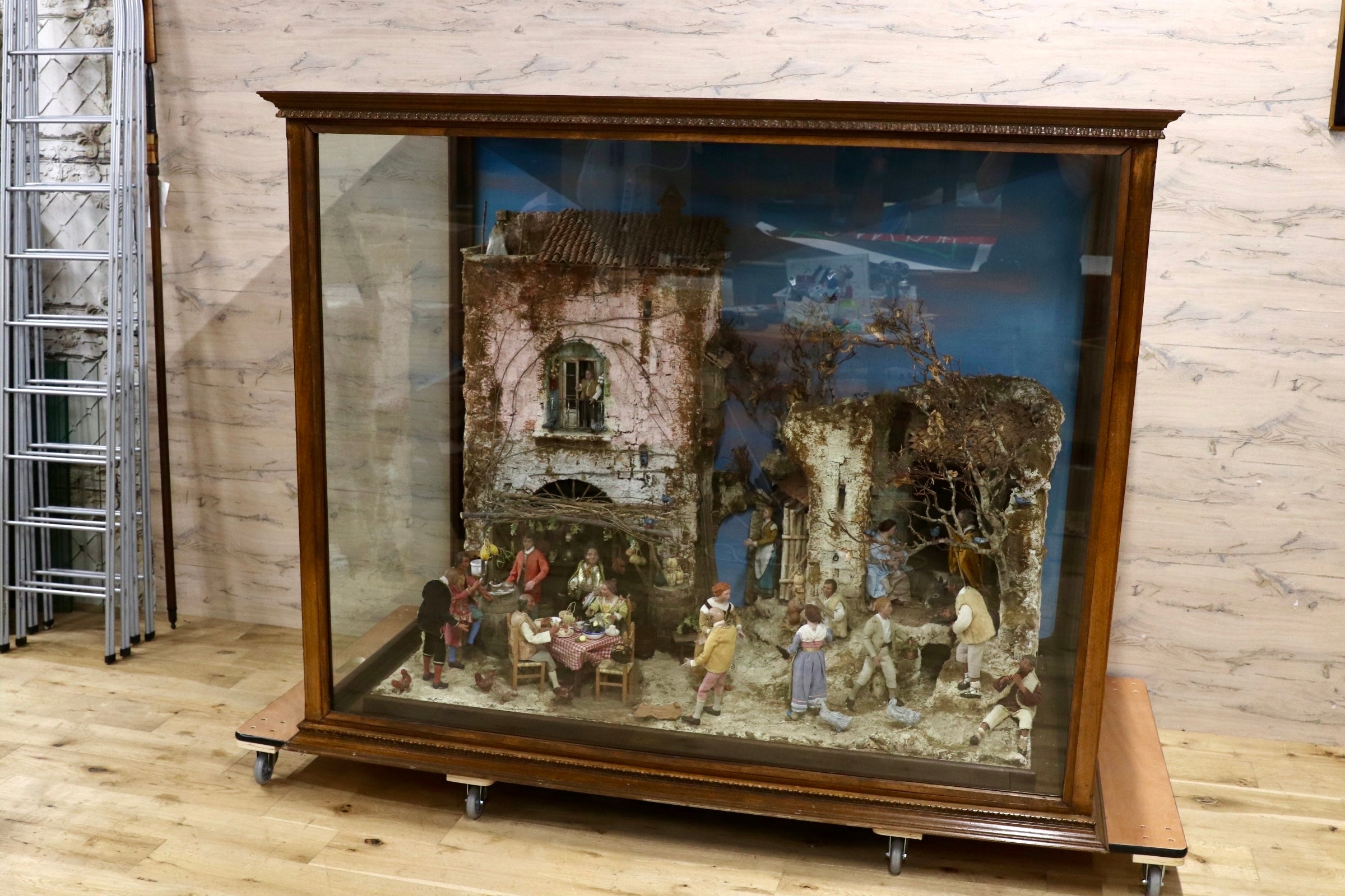 GMJK335○Finelli Franco イタリア製 大型プレゼーペ 芸術作品 キリスト生誕 ジオラマ ガラスケース付 1996年制作 ※発送不可/引取り限定