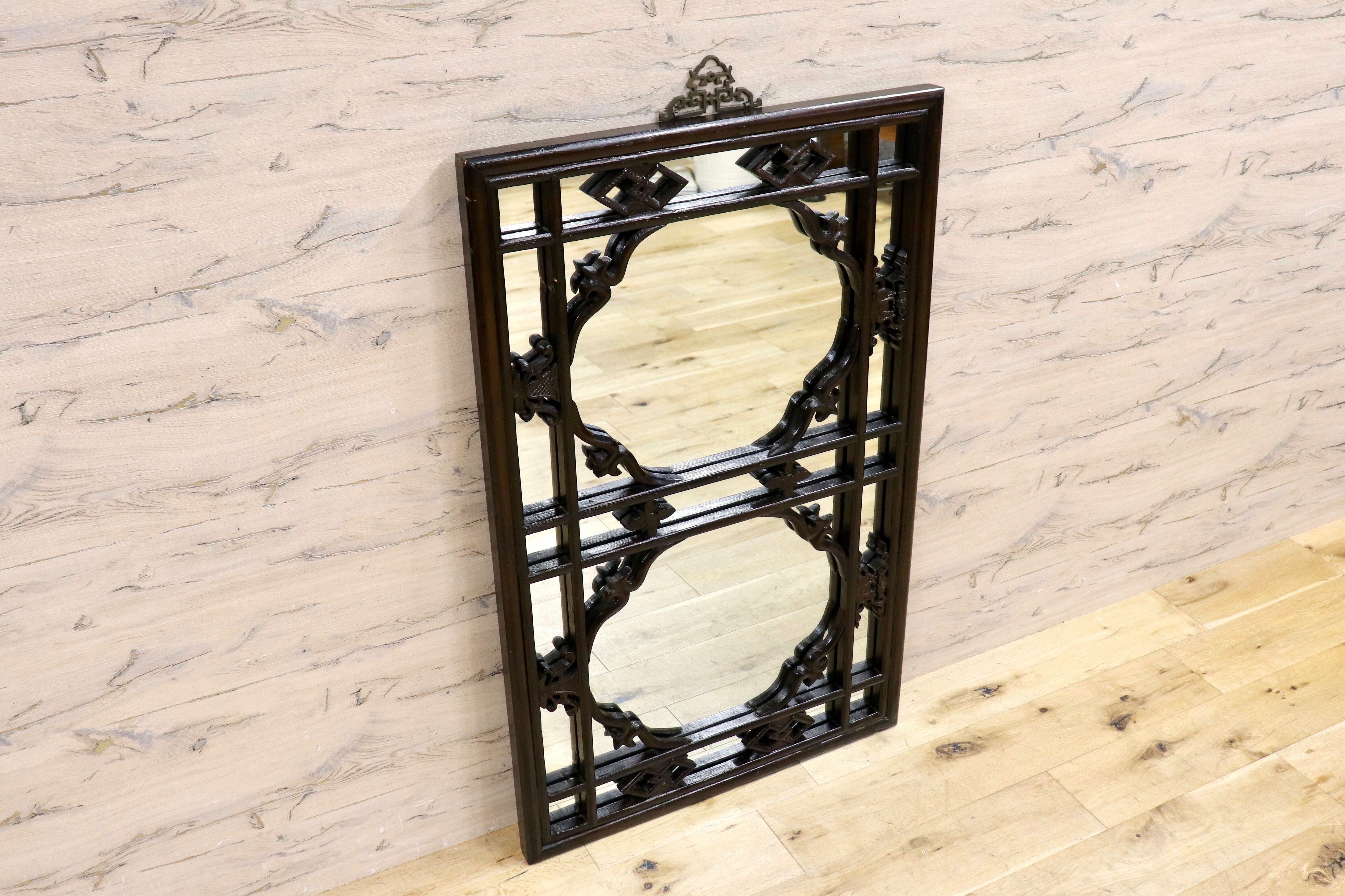 GMHK836H○中国アンティーク ウォールミラー 木製 古材 鏡 壁掛けミラー 建具 ヴィンテージ 古道具 古美術 インテリア 店舗什器