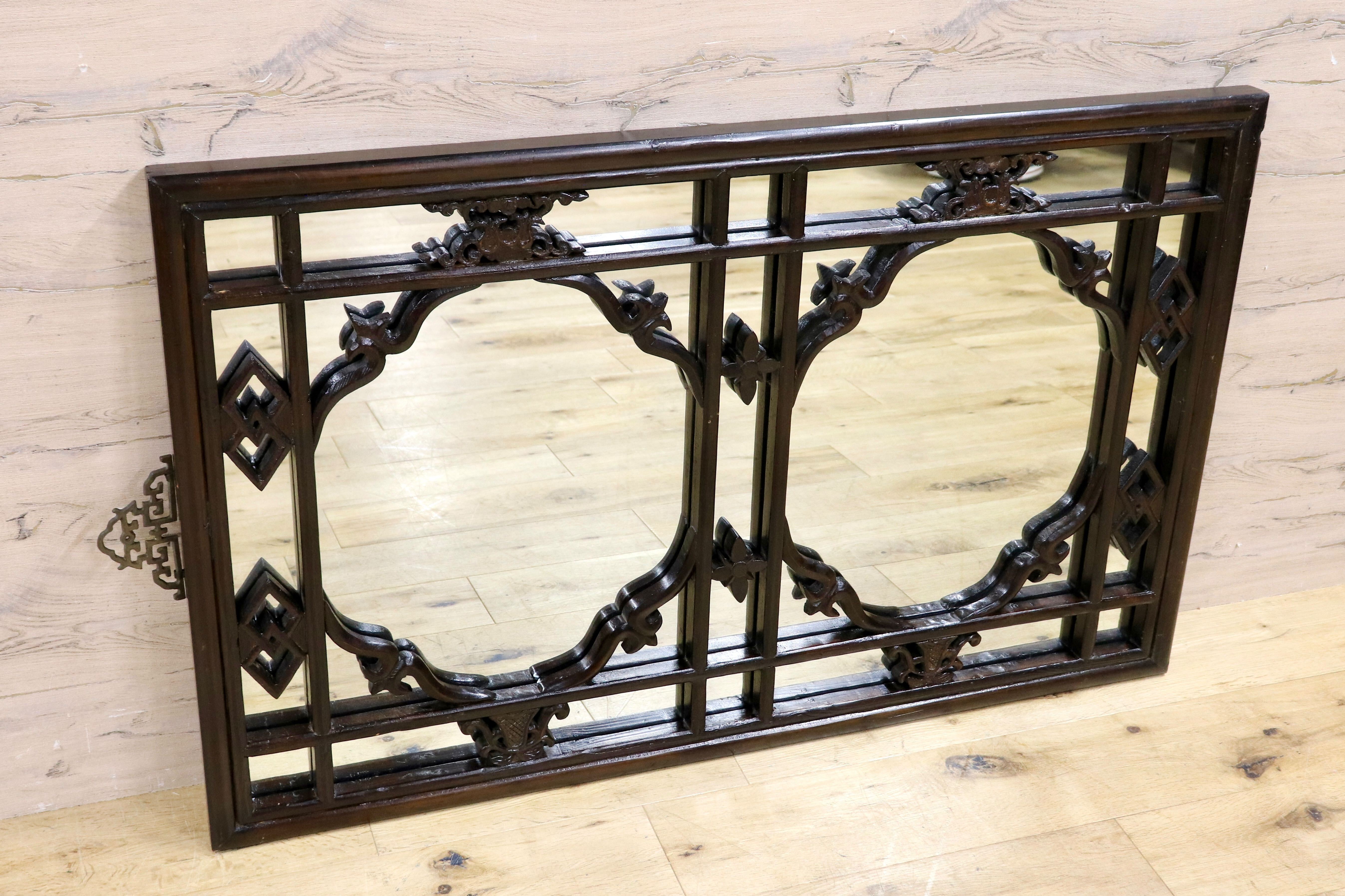 GMHK836H○中国アンティーク ウォールミラー 木製 古材 鏡 壁掛けミラー 建具 ヴィンテージ 古道具 古美術 インテリア 店舗什器