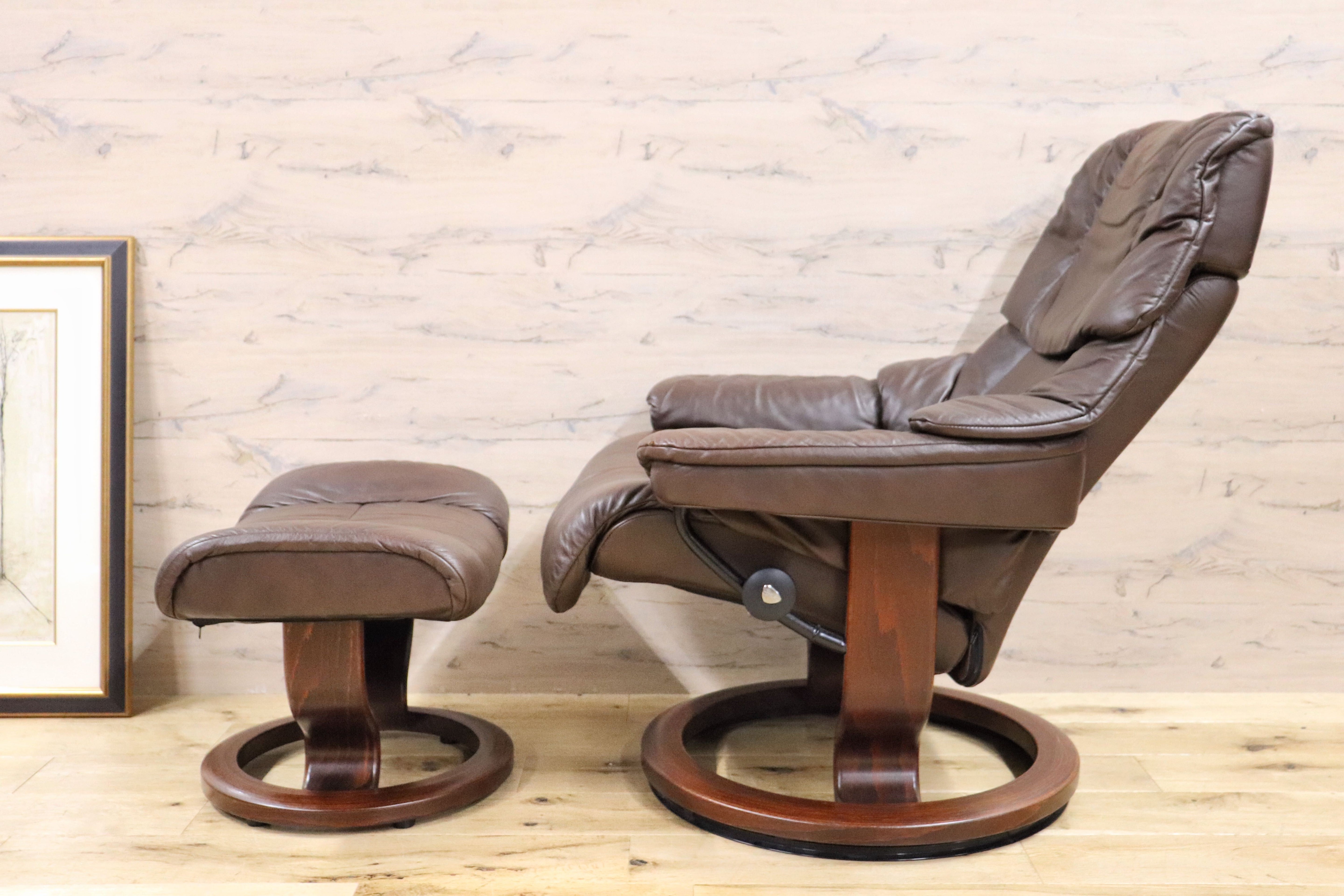 GMGH314○EKORNES / エコーネス Reno レノ ストレスレスチェア オットマン リクライニングチェア Sサイズ 本革 定価約44万 美品