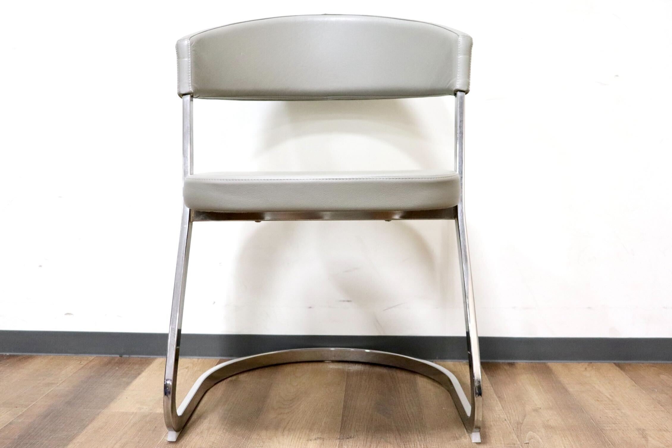 GMHK205A○Calligaris / カリガリス BAY ベイ ダイニングチェア 食卓椅子 サロンチェア 什器 本革 グレー イタリアモダン 定価約6万