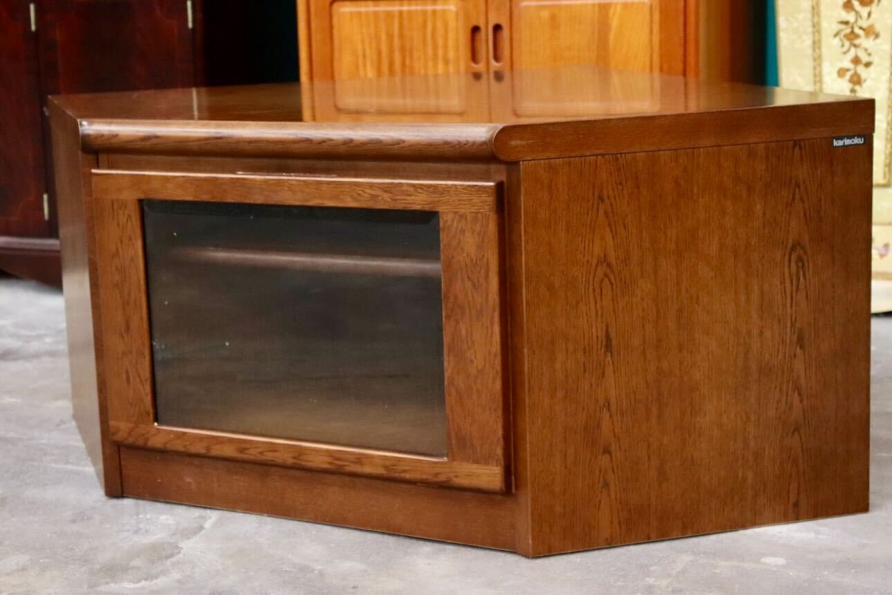 GMIK351○karimoku / カリモク コーナーテレビ台 コーナーキャビネット 飾り棚 リビング収納 オーク材 国産家具 レトロ 収納棚 木製家具