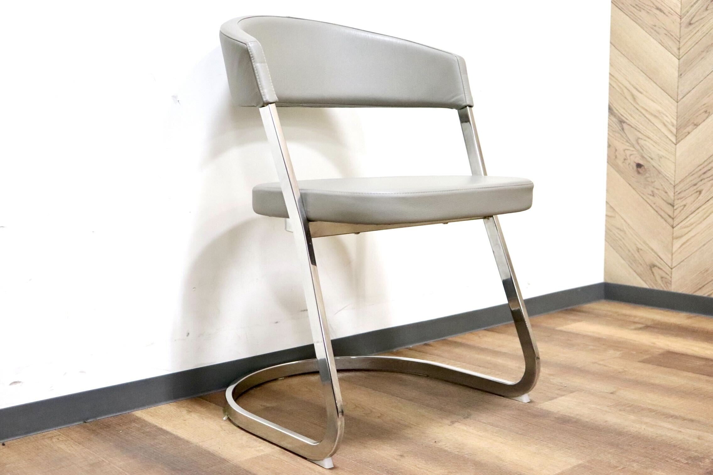 GMHK205A○Calligaris / カリガリス BAY ベイ ダイニングチェア 食卓椅子 サロンチェア 什器 本革 グレー イタリアモダン 定価約6万