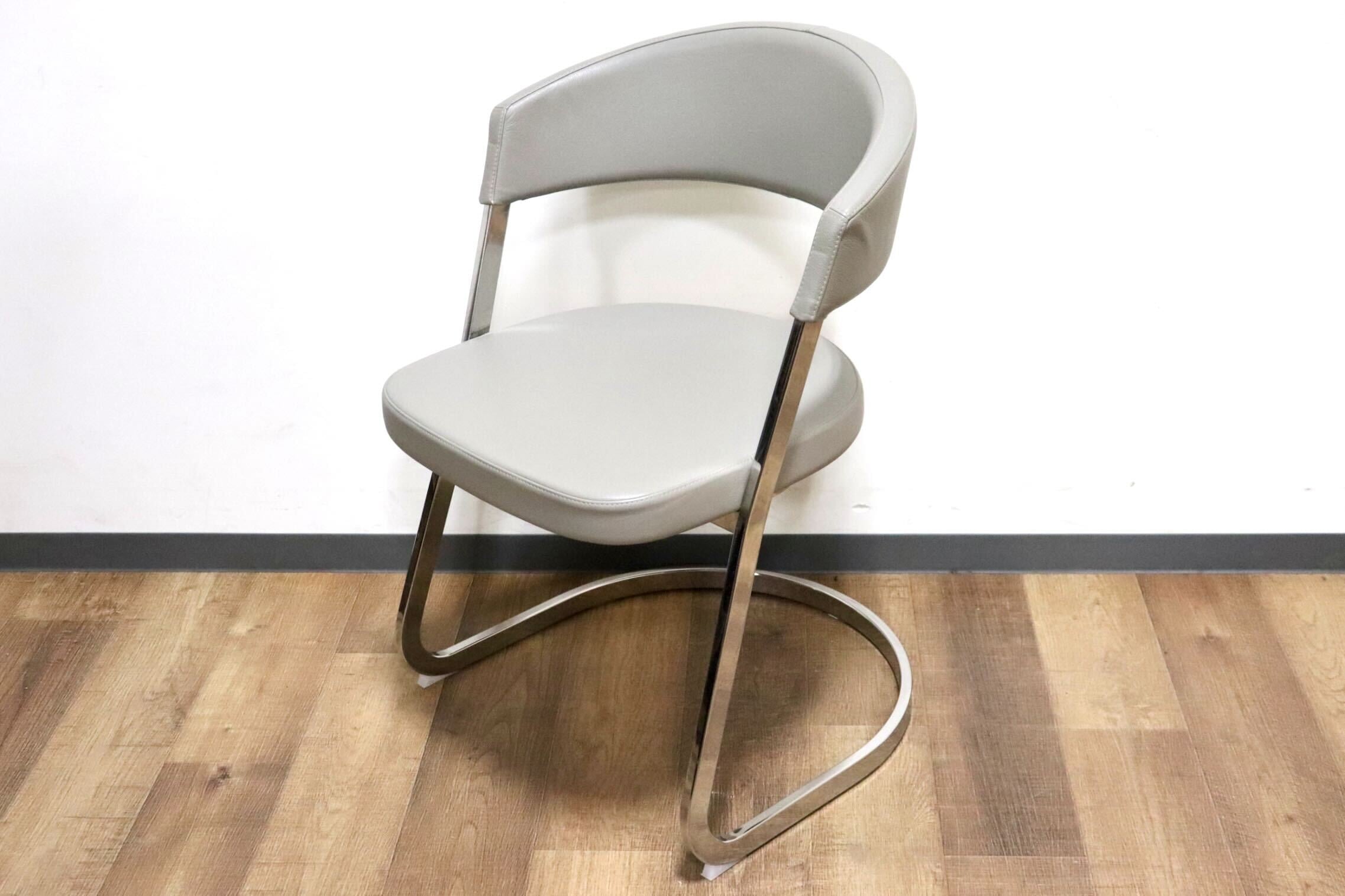 GMHK205A○Calligaris / カリガリス BAY ベイ ダイニングチェア 食卓椅子 サロンチェア 什器 本革 グレー イタリアモダン 定価約6万