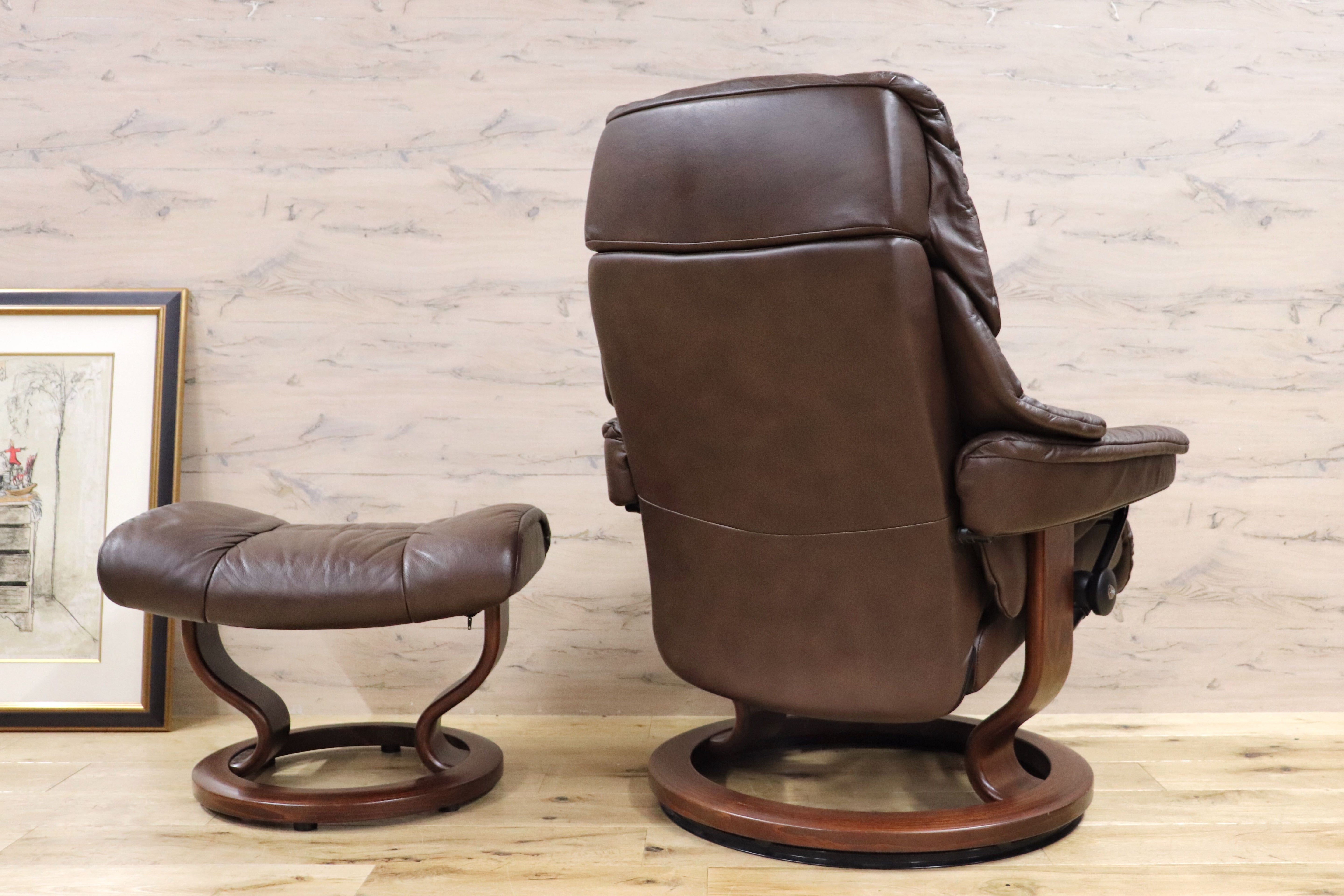 GMGH314○EKORNES / エコーネス Reno レノ ストレスレスチェア オットマン リクライニングチェア Sサイズ 本革 定価約44万 美品