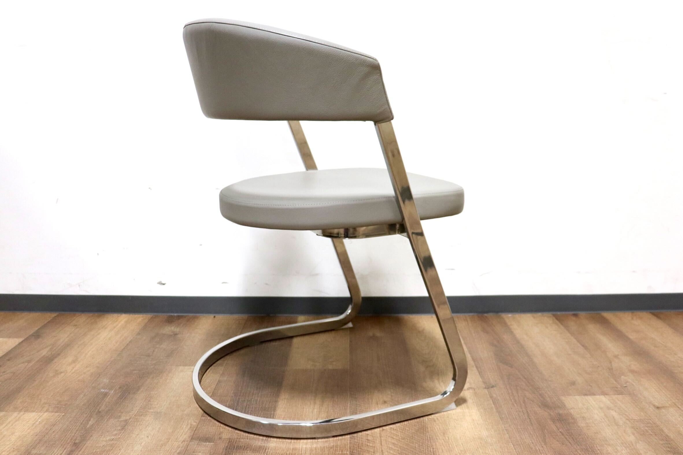 GMHK205A○Calligaris / カリガリス BAY ベイ ダイニングチェア 食卓椅子 サロンチェア 什器 本革 グレー イタリアモダン 定価約6万