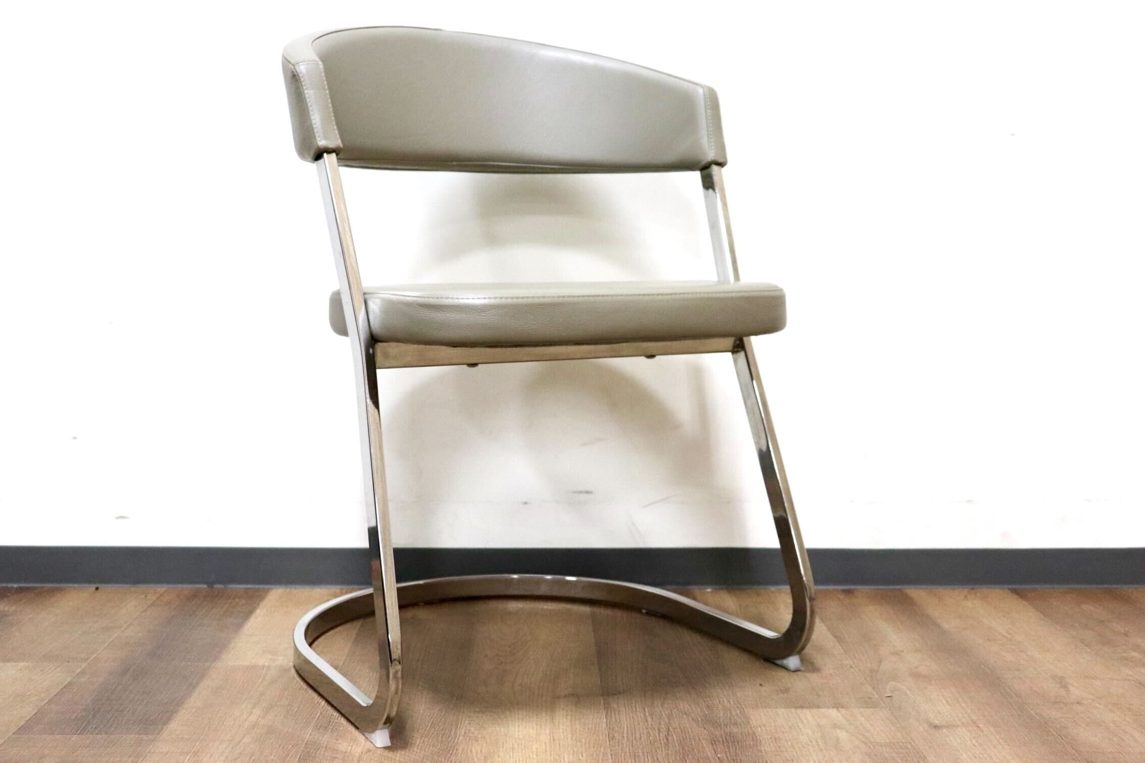 GMHK205B○Calligaris / カリガリス BAY ベイ ダイニングチェア 食卓椅子 サロンチェア 什器 本革 グレー イタリアモダン 定価約6万