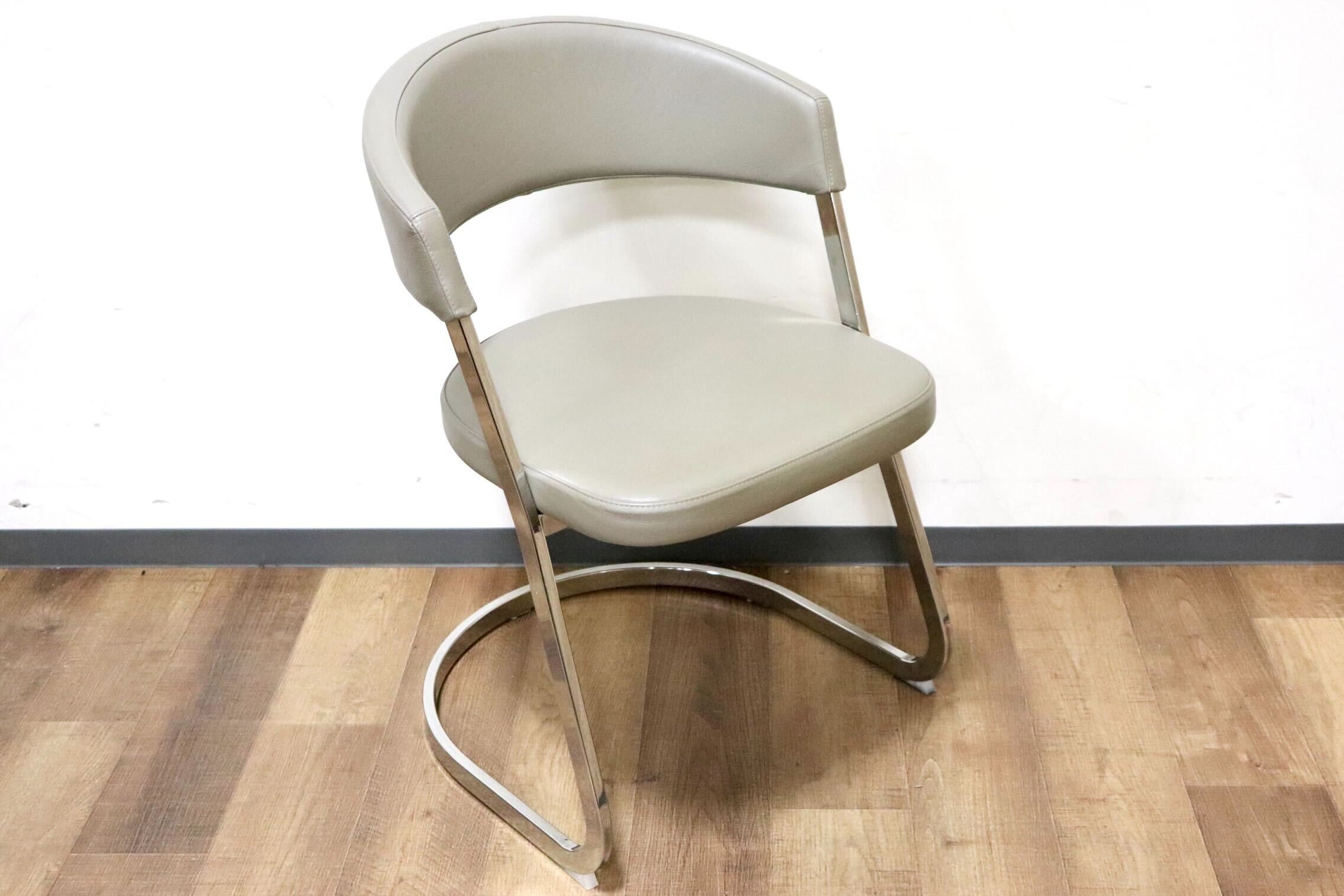 GMHK205B○Calligaris / カリガリス BAY ベイ ダイニングチェア 食卓椅子 サロンチェア 什器 本革 グレー イタリアモダン 定価約6万