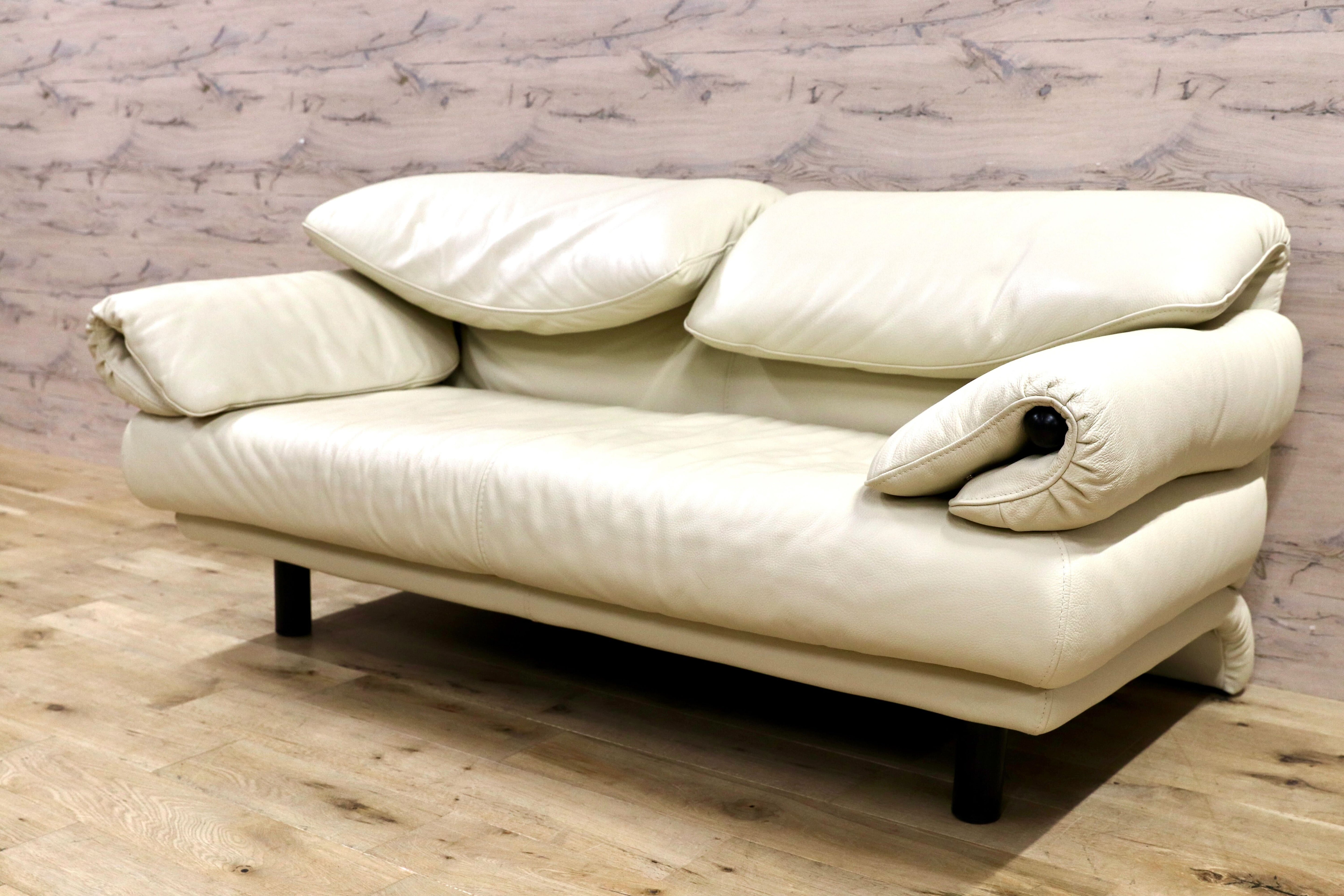 GMHK822○Poltromec / ポルトロメック ジェミニ 2人掛けソファ ラブソファ アイボリー 総本革 イタリアモダン