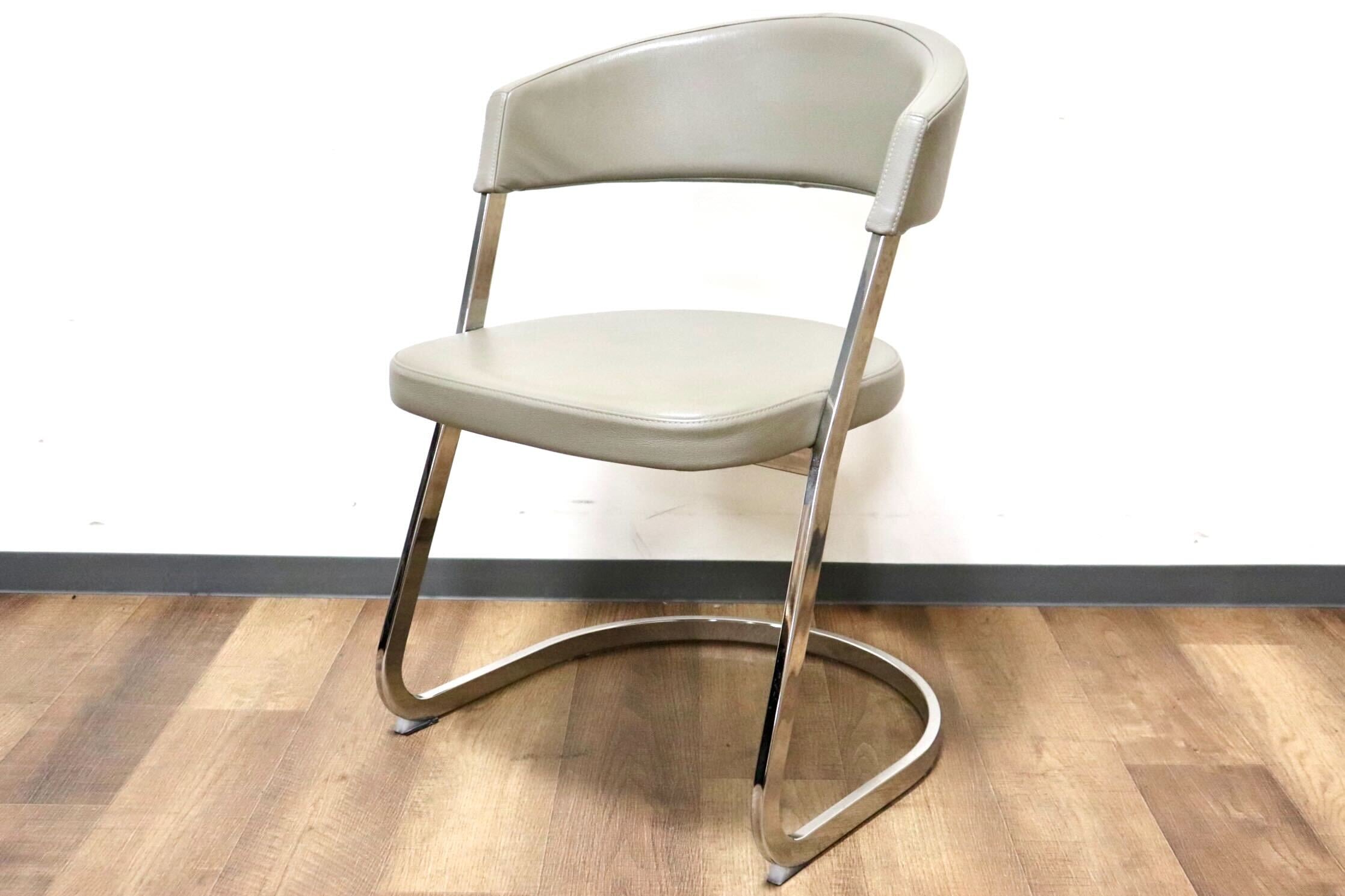 GMHK205C○Calligaris / カリガリス BAY ベイ ダイニングチェア 食卓椅子 サロンチェア 什器 本革 グレー イタリアモダン 定価約6万