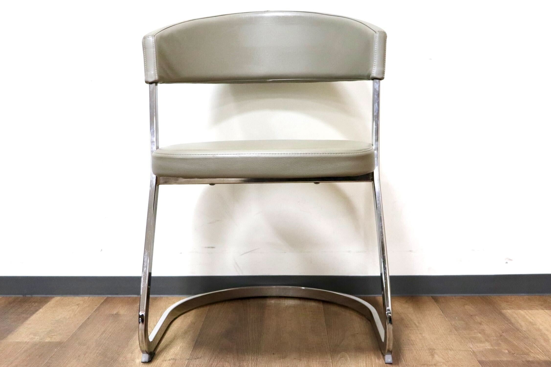 GMHK205C○Calligaris / カリガリス BAY ベイ ダイニングチェア 食卓椅子 サロンチェア 什器 本革 グレー イタリアモダン 定価約6万